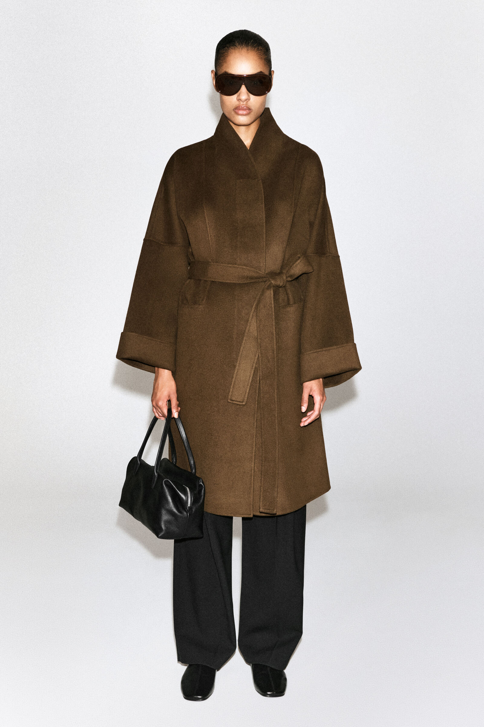 OVERSIZED DOUBLE-FACED WOOL SHAWL COATBROWN