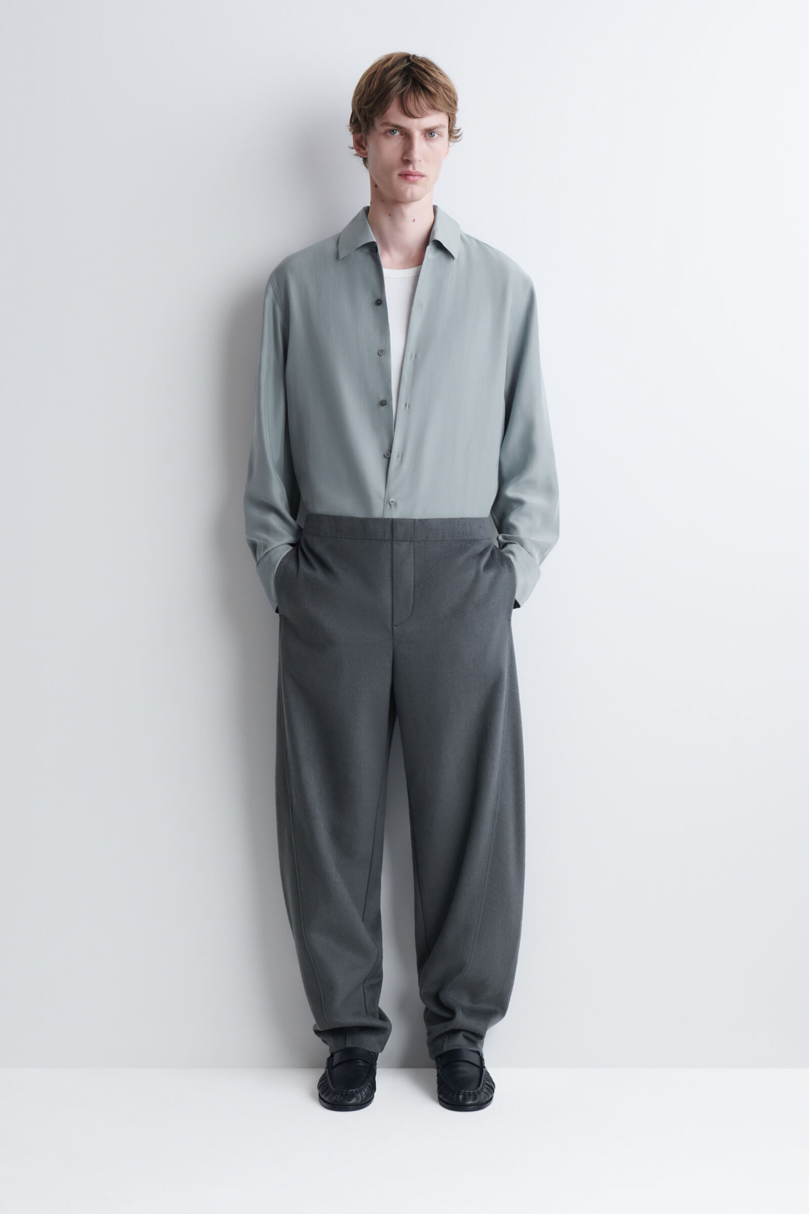 BRUSHED JERSEY REGULAR-FIT TAPERED TROUSERSSTEEL GREY