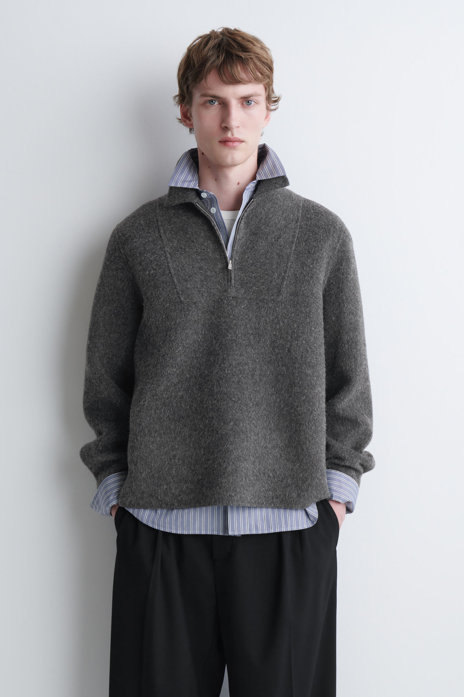 DOUBLE-FACED WOOL-BLEND ZIP-UP OVERSHIRTGREY MÉLANGE