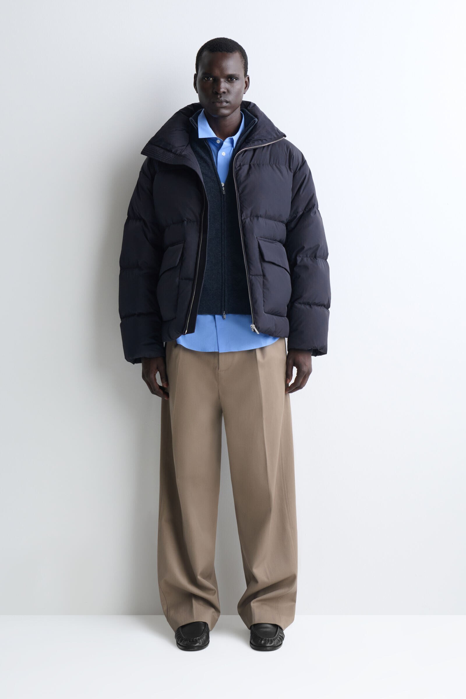 FUNNEL-NECK NYLON DOWN PUFFER JACKETNAVY