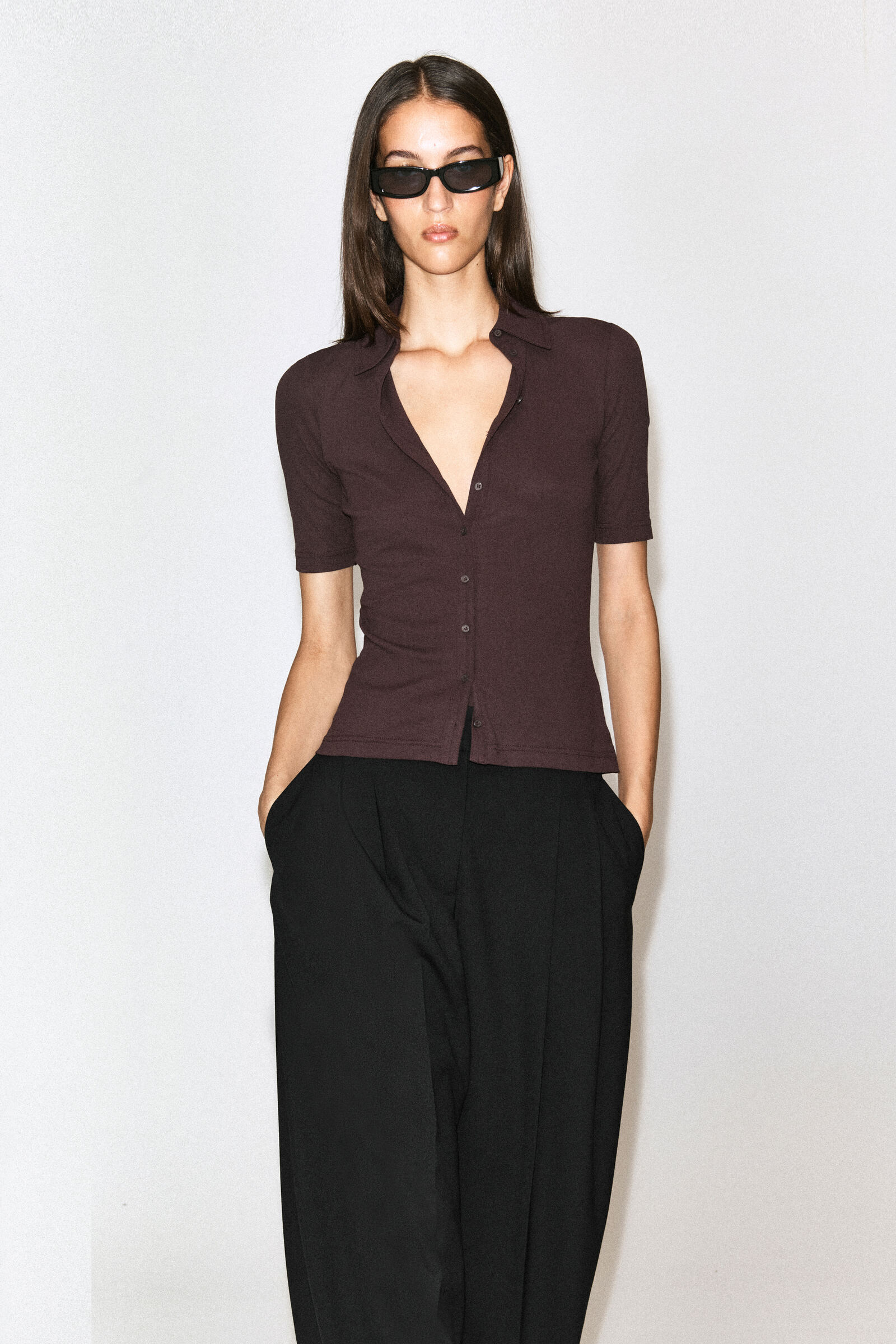 SCULPTED COTTON-JERSEY SHIRTBURGUNDY