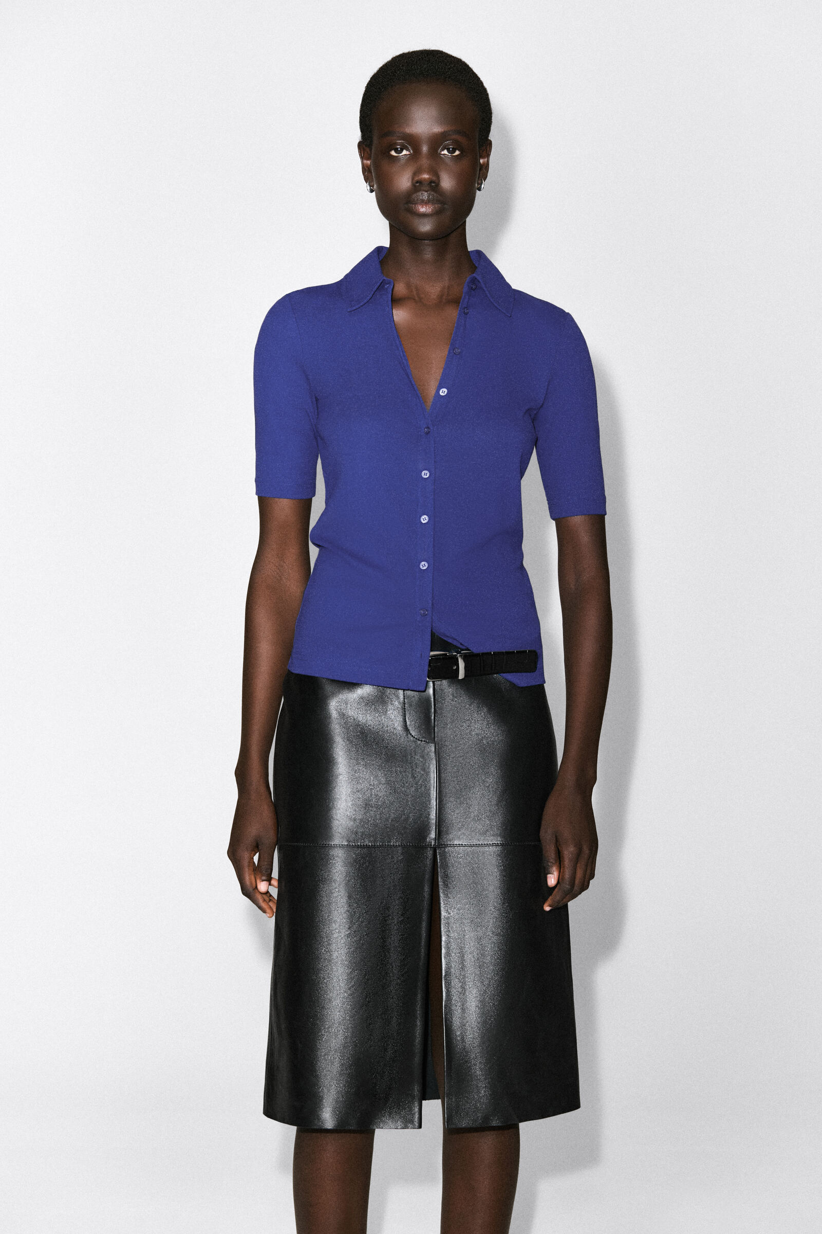 SCULPTED COTTON-JERSEY SHIRTCOBALT BLUE