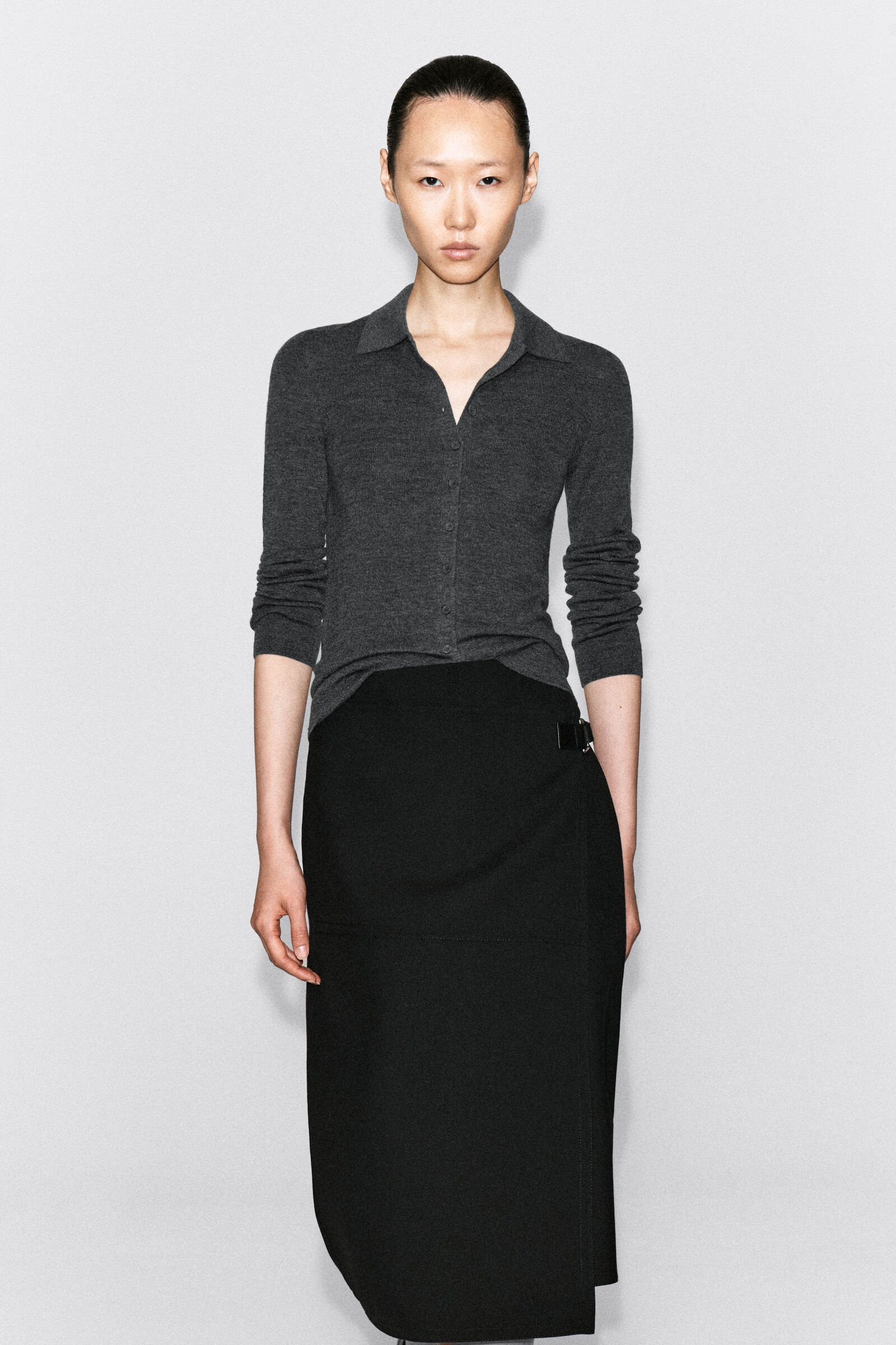 SEAMLESS MERINO WOOL SHIRTCHARCOAL MÉLANGE