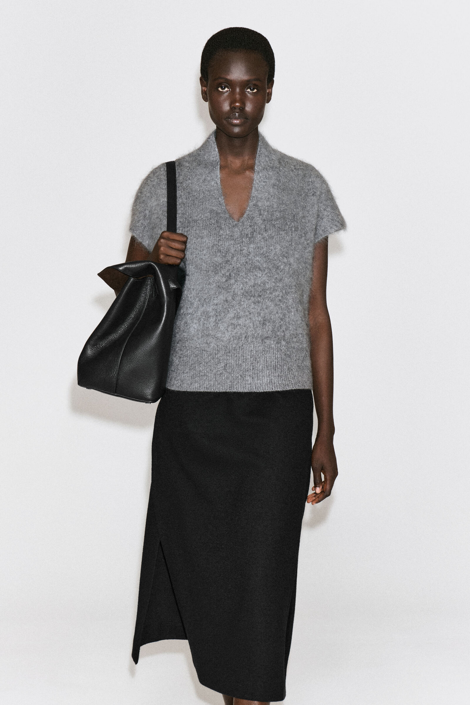DRAPED BRUSHED MERINO WOOL TOPGREY