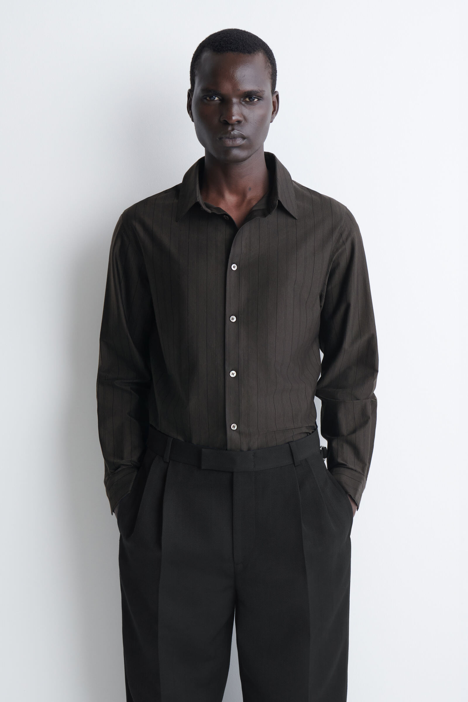 STRIPED COTTON-JERSEY SHIRTBROWN / STRIPED