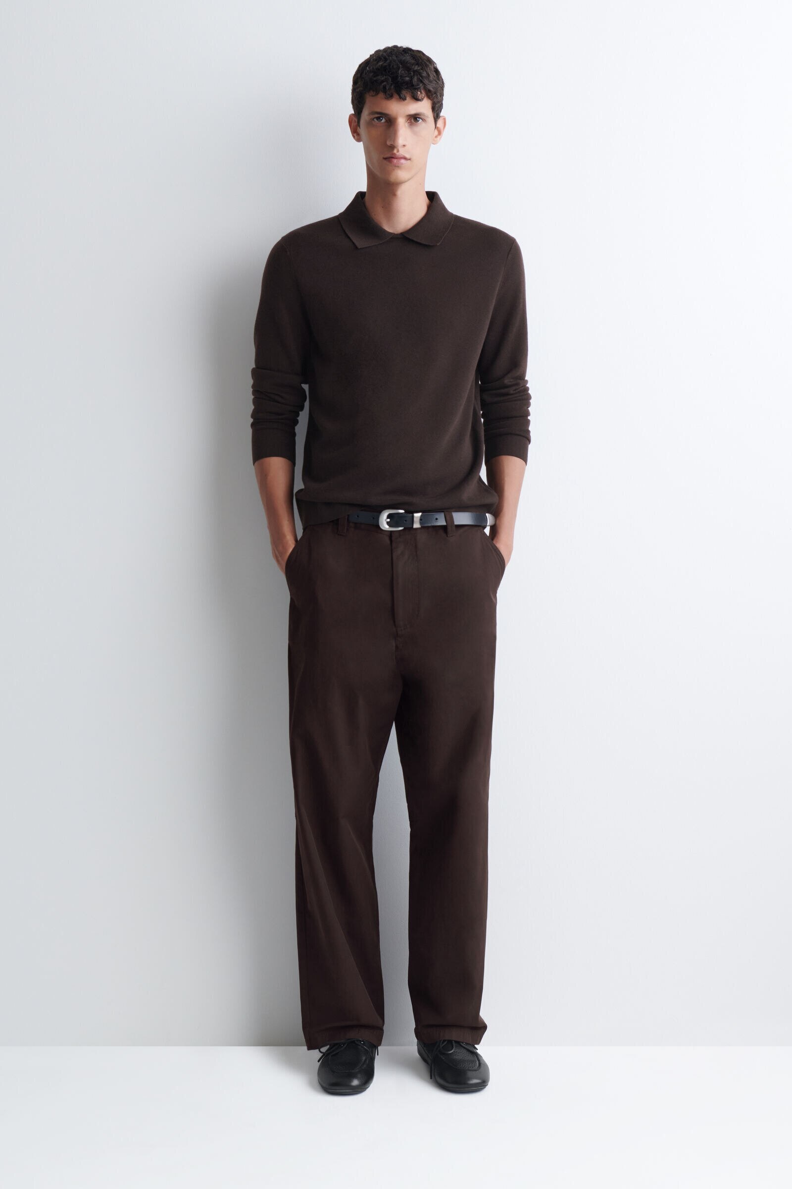 COTTON-TWILL RELAXED-FIT STRAIGHT-LEG TROUSERSDARK BROWN