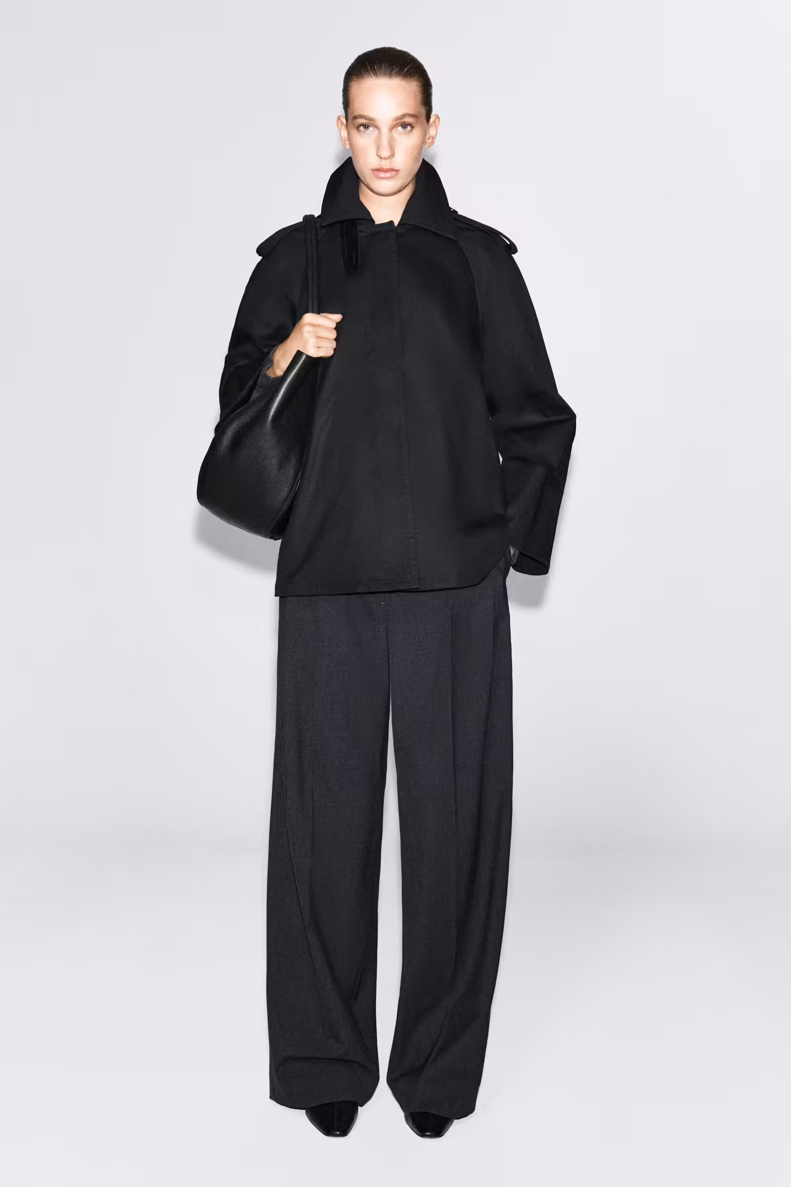 COTTON SHORT TRENCH JACKETBLACK