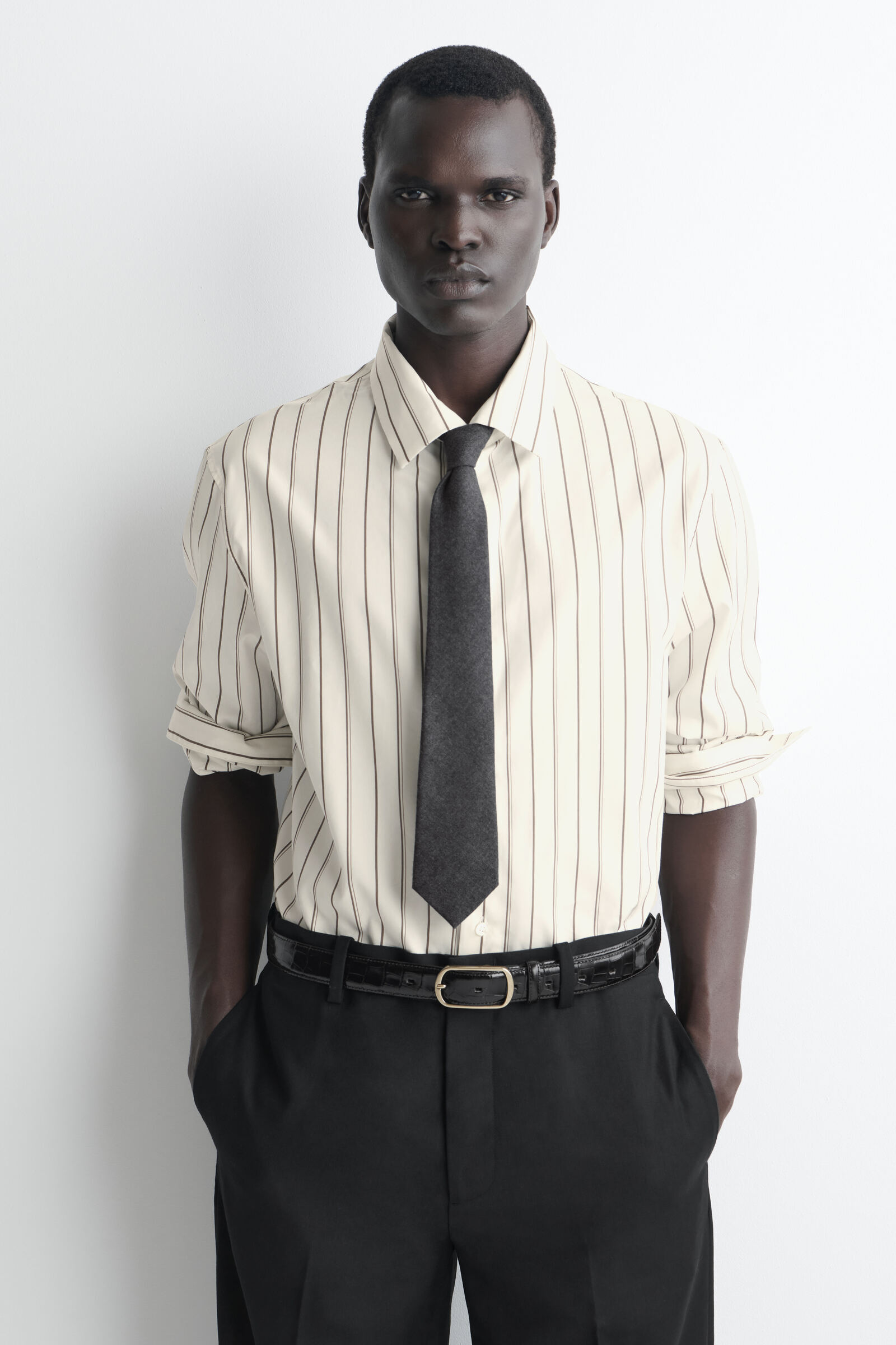 WOOL-FLANNEL TIEDARK-GREY MÉLANGE