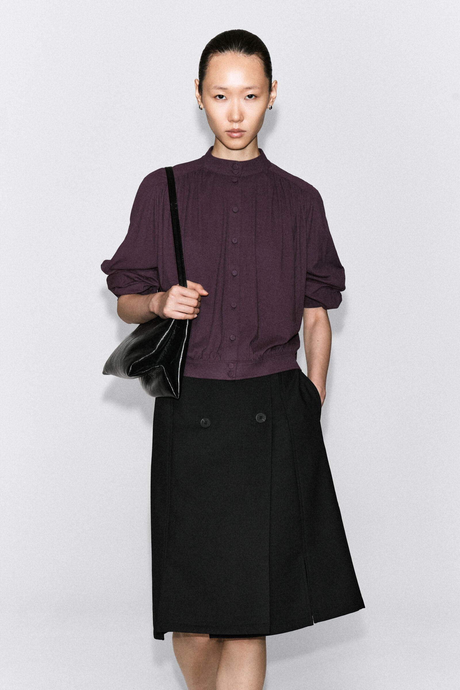 GATHERED COTTON-JERSEY TOPBURGUNDY