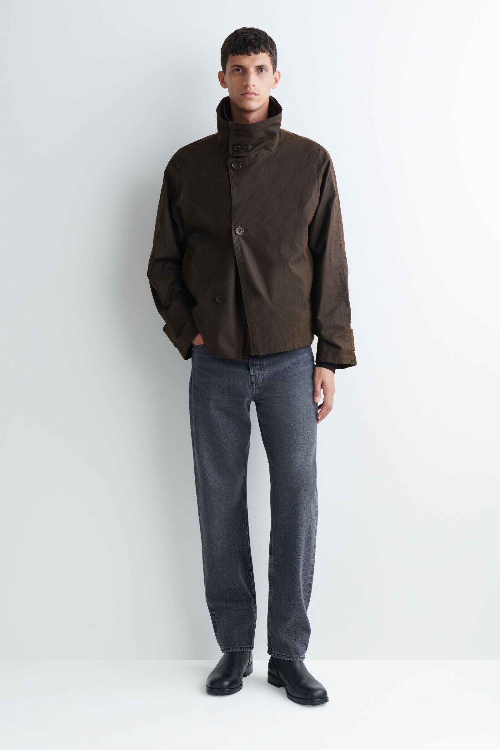 CORDUROY-DETAIL WAXED-COTTON JACKETKHAKI / CHOCOLATE