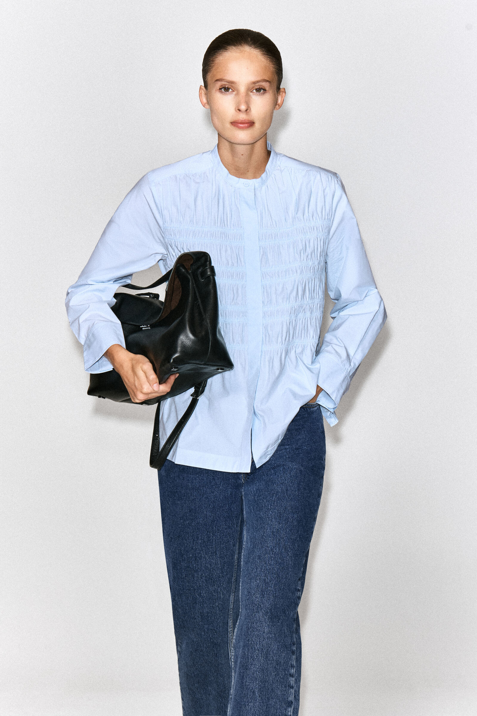 RUCHED COTTON BLOUSEBLUE