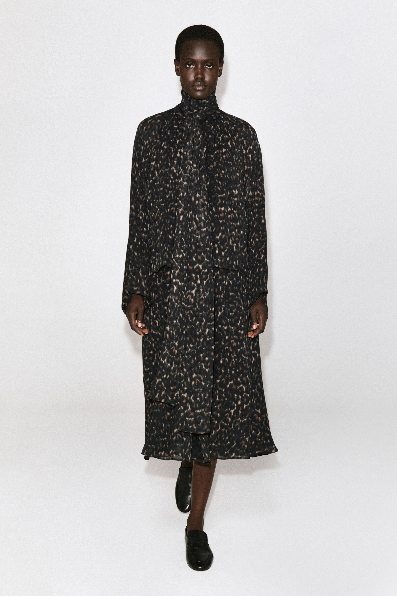 LEOPARD-PRINT FLUID SCARF-DETAIL DRESSBROWN / LEOPARD PRINT