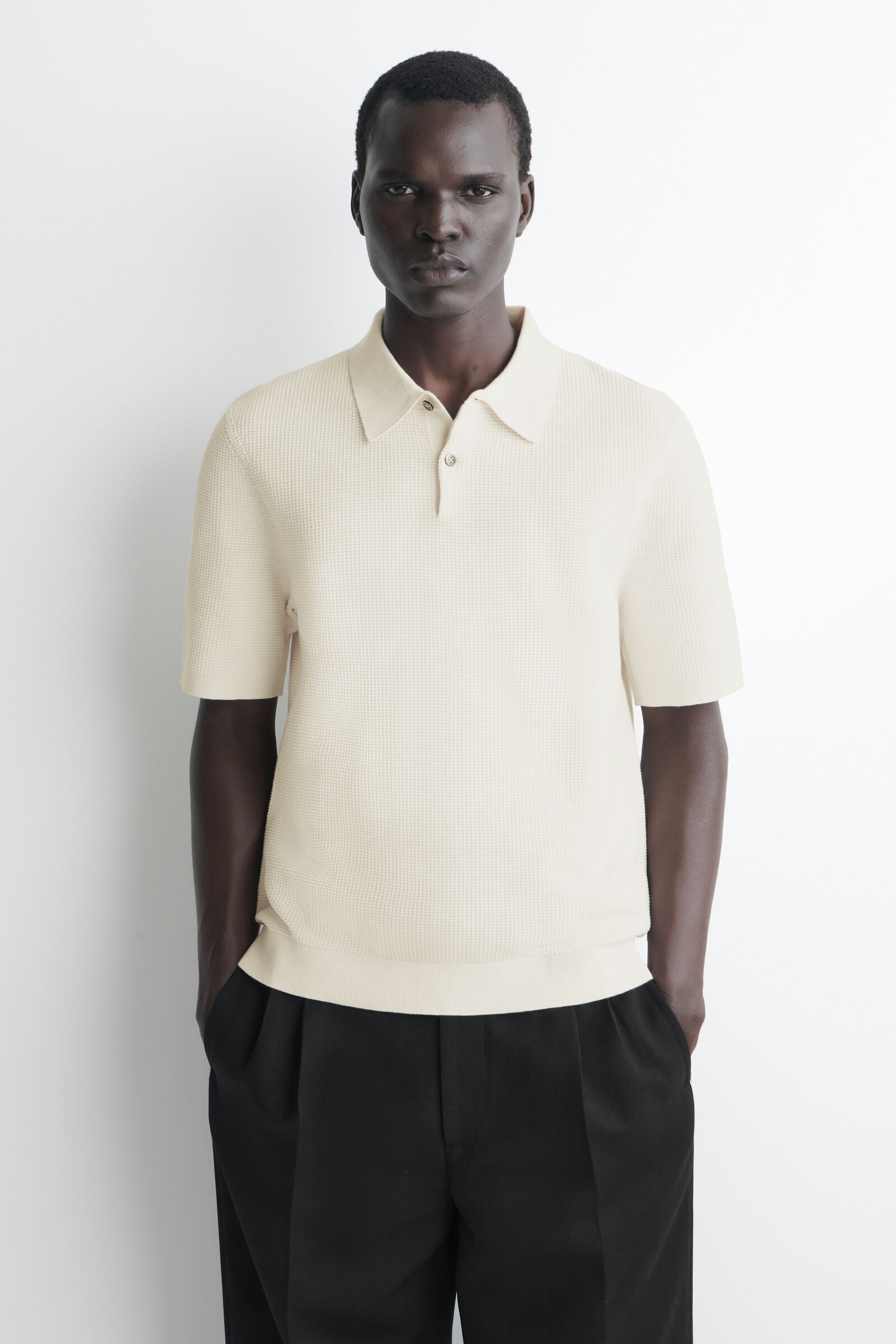 WAFFLE-KNIT COTTON POLO SHIRTIVORY