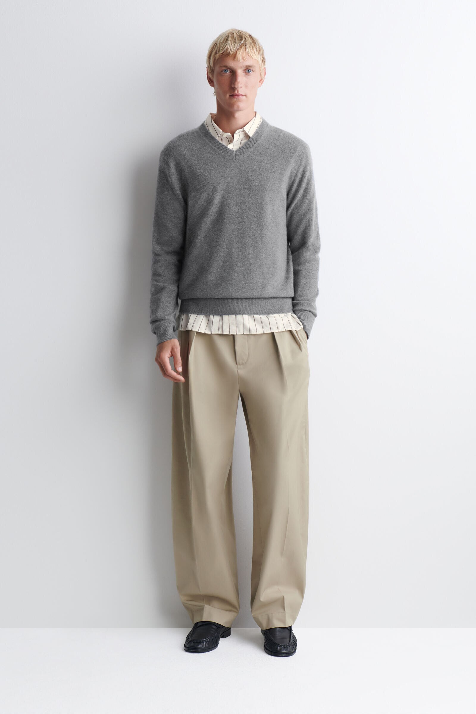 COTTON RELAXED-FIT WIDE-LEG DRAWSTRING TROUSERSBEIGE