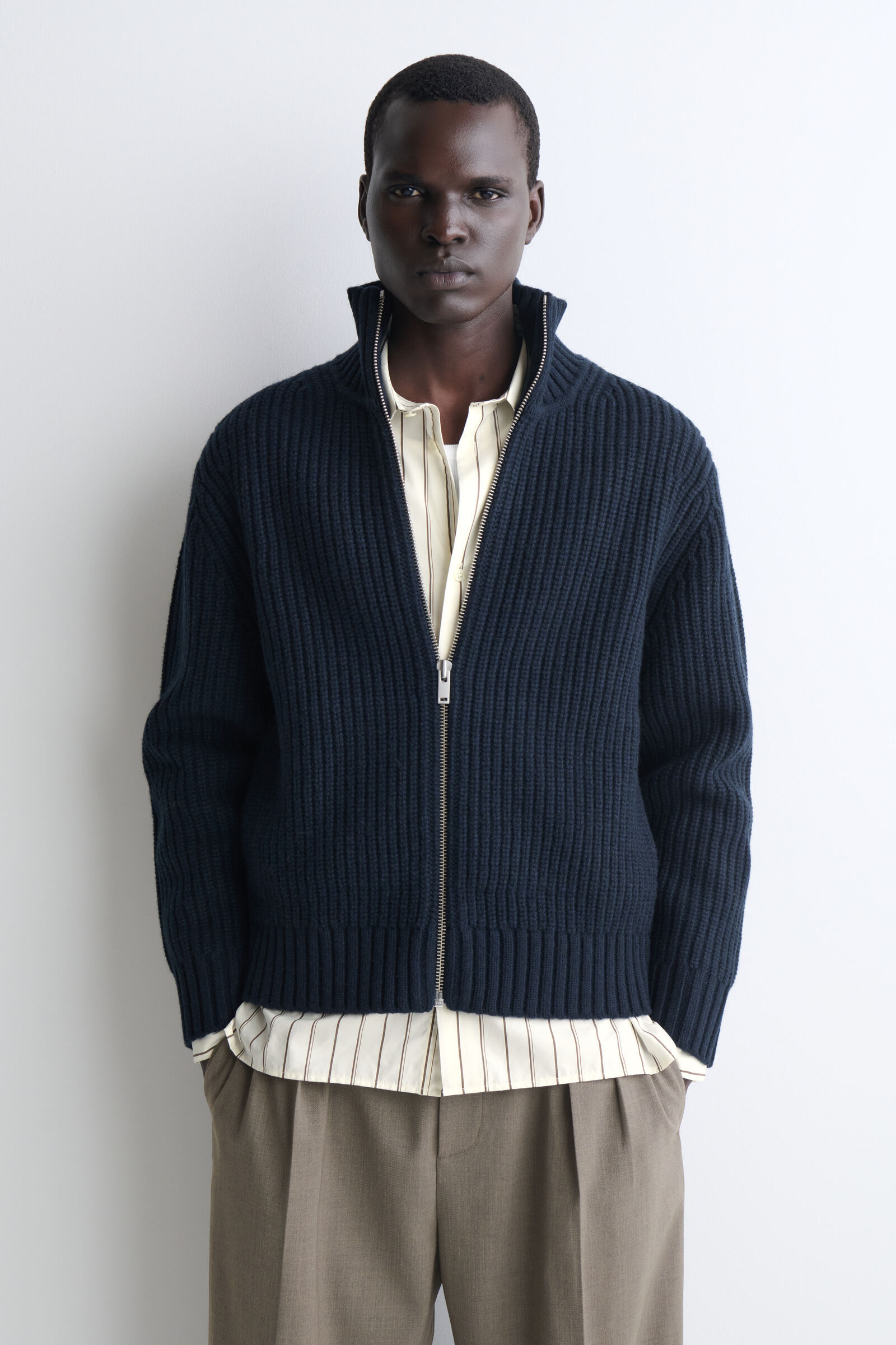 FUNNEL-NECK KNITTED WOOL JACKETNAVY