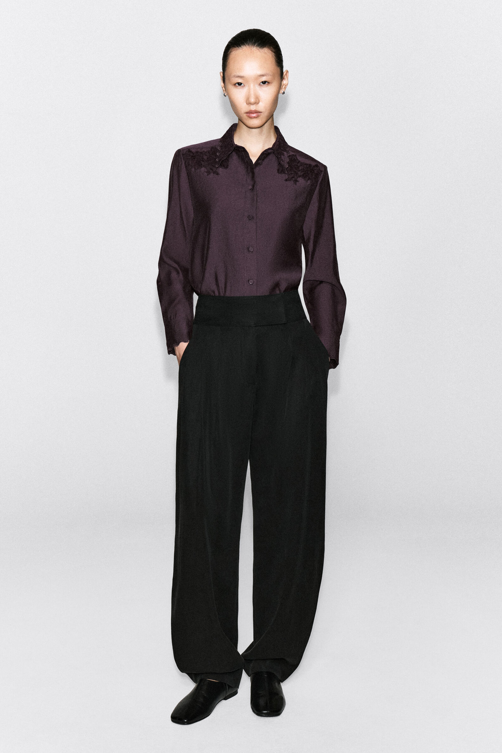 TAILORED PLEATED TULIP TROUSERSBLACK