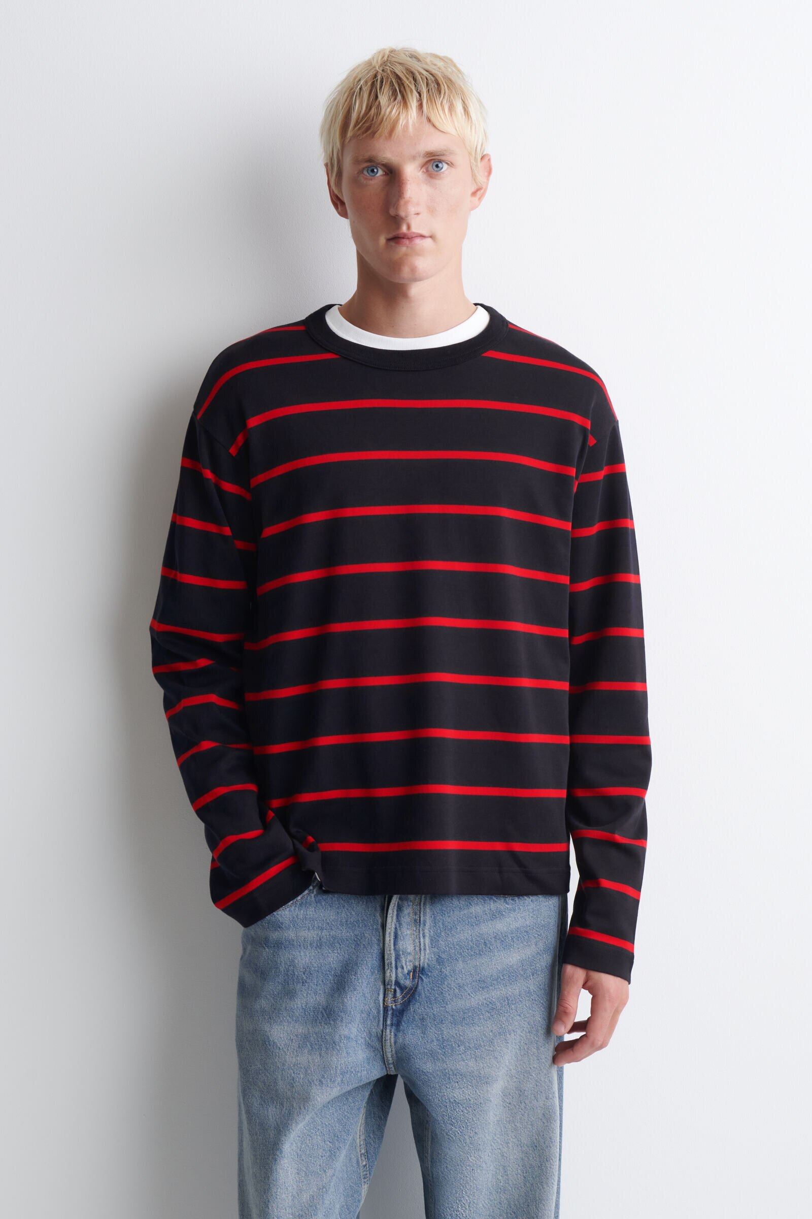 RELAXED JERSEY INTERLOCK LONG-SLEEVED T-SHIRTNAVY / RED / STRIPED