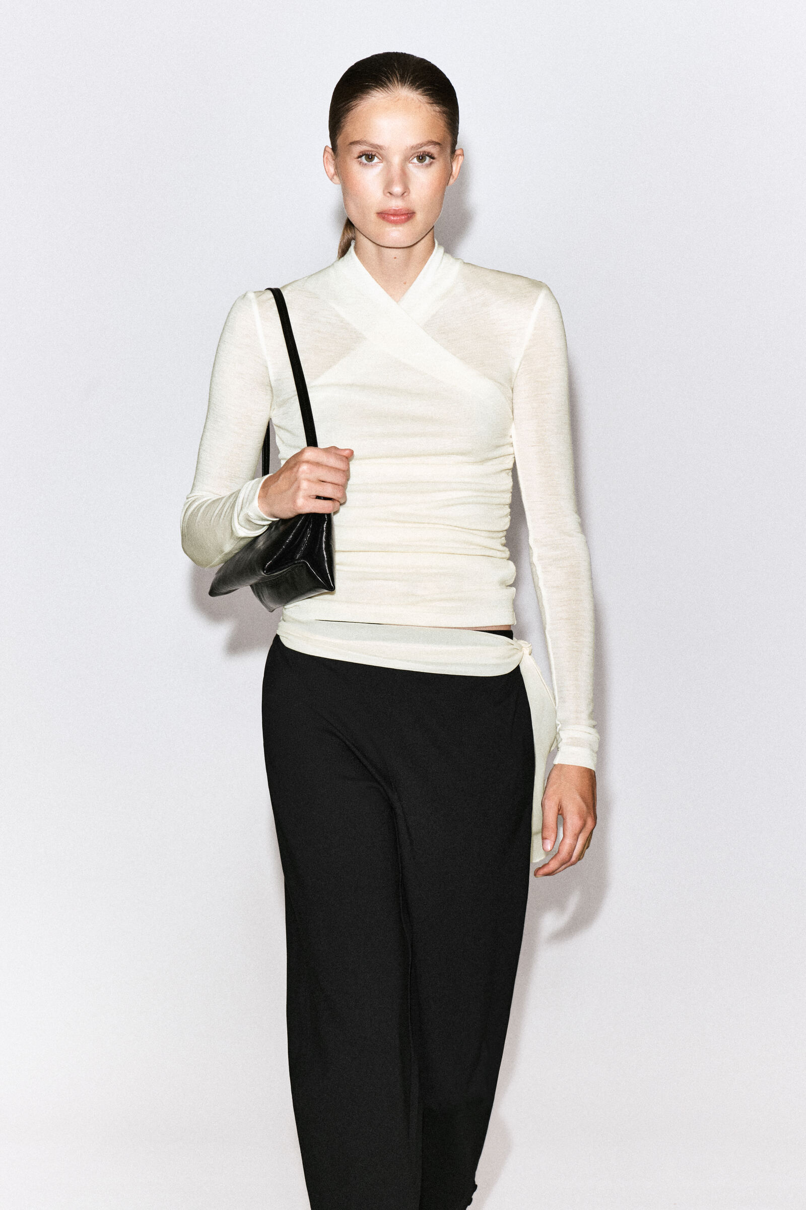 WRAP-OVER MERINO WOOL TOPCREAM