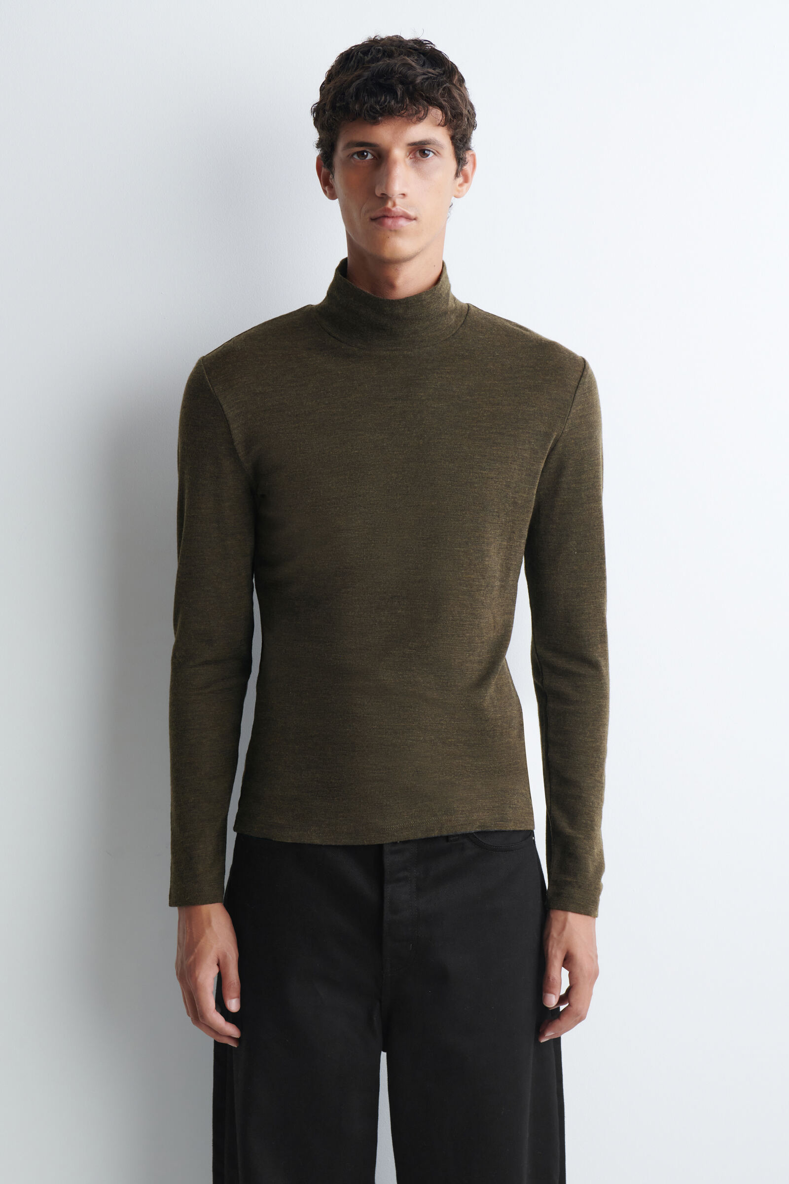 SLIM WOOL-JERSEY ROLL-NECK TOPCOFFEE MÉLANGE