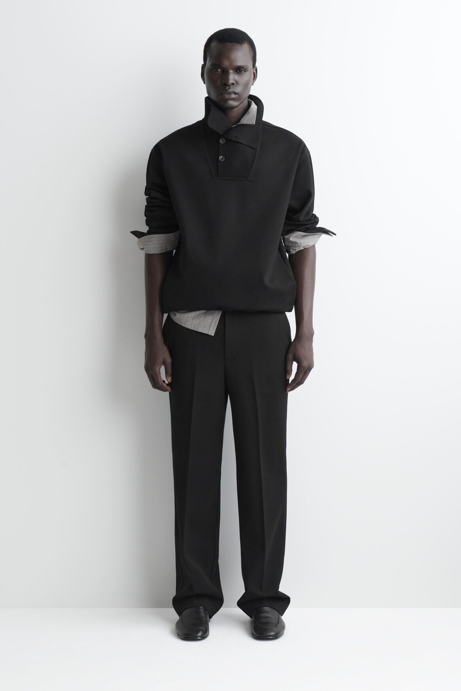 WOOL-JERSEY RELAXED-FIT STRAIGHT-LEG TROUSERSBLACK