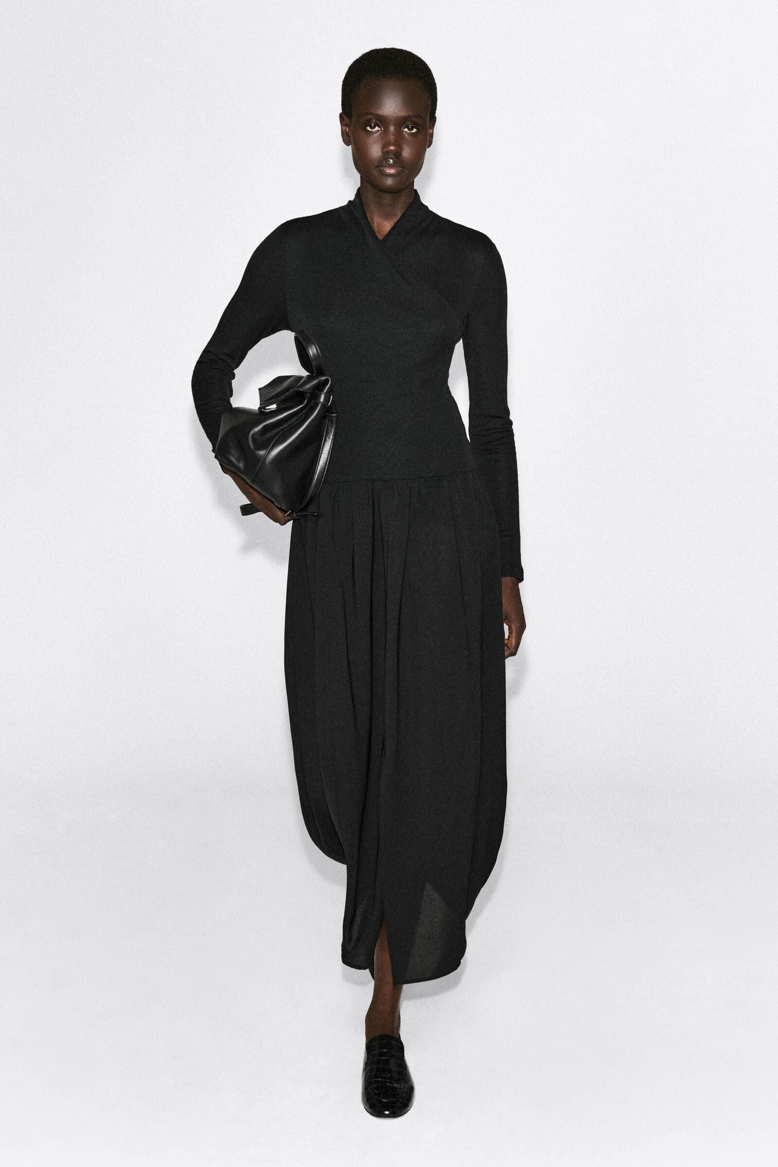 CONTRAST-PANEL WRAP-OVER DRESSBLACK
