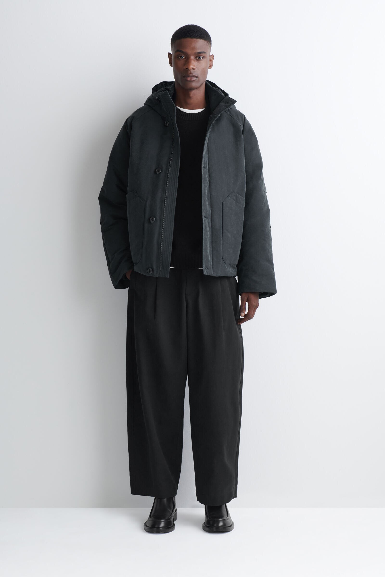 PADDED HOODED DOWN JACKETNAVY