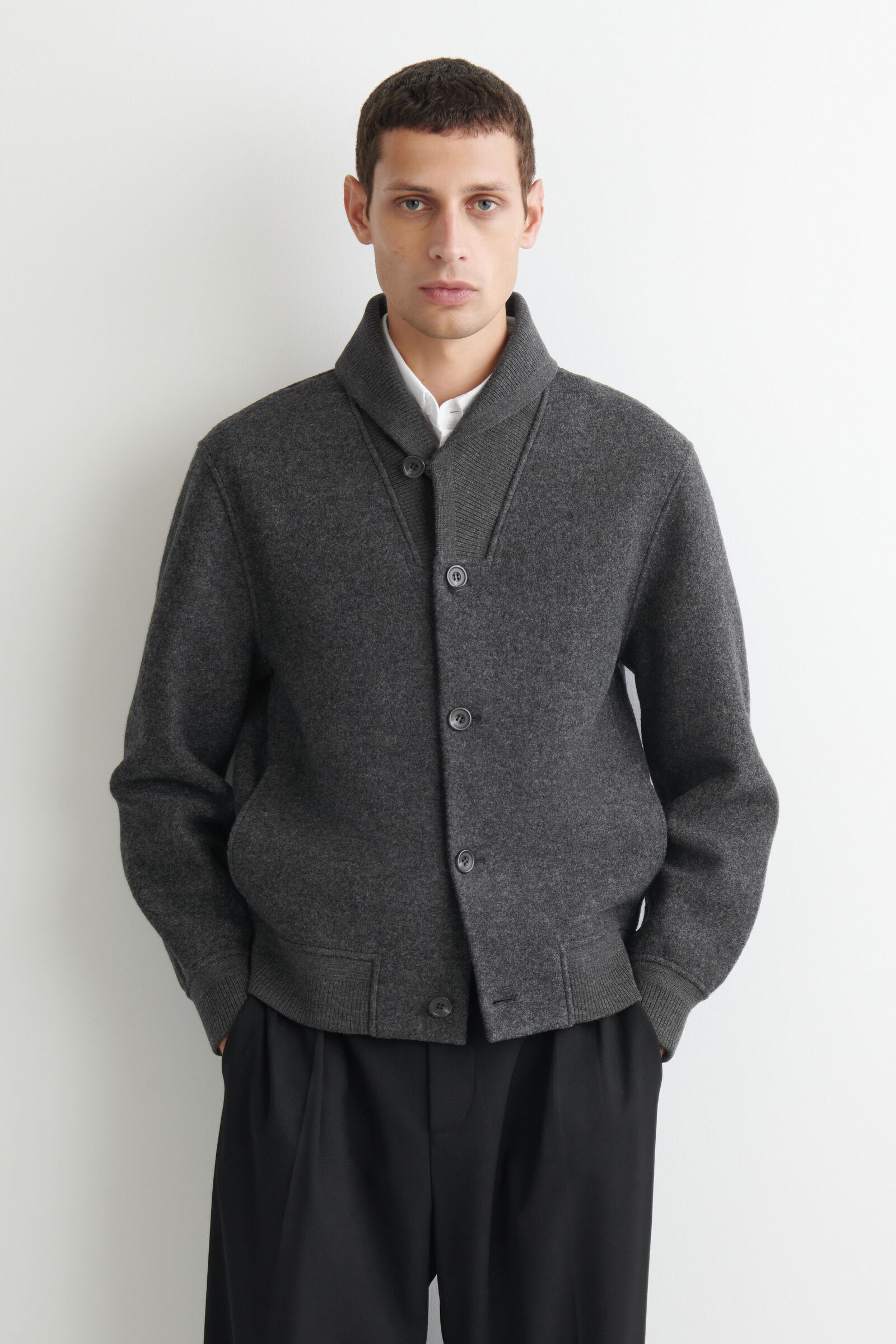 BOILED WOOL SHAWL-COLLAR JACKETCHARCOAL MÉLANGE