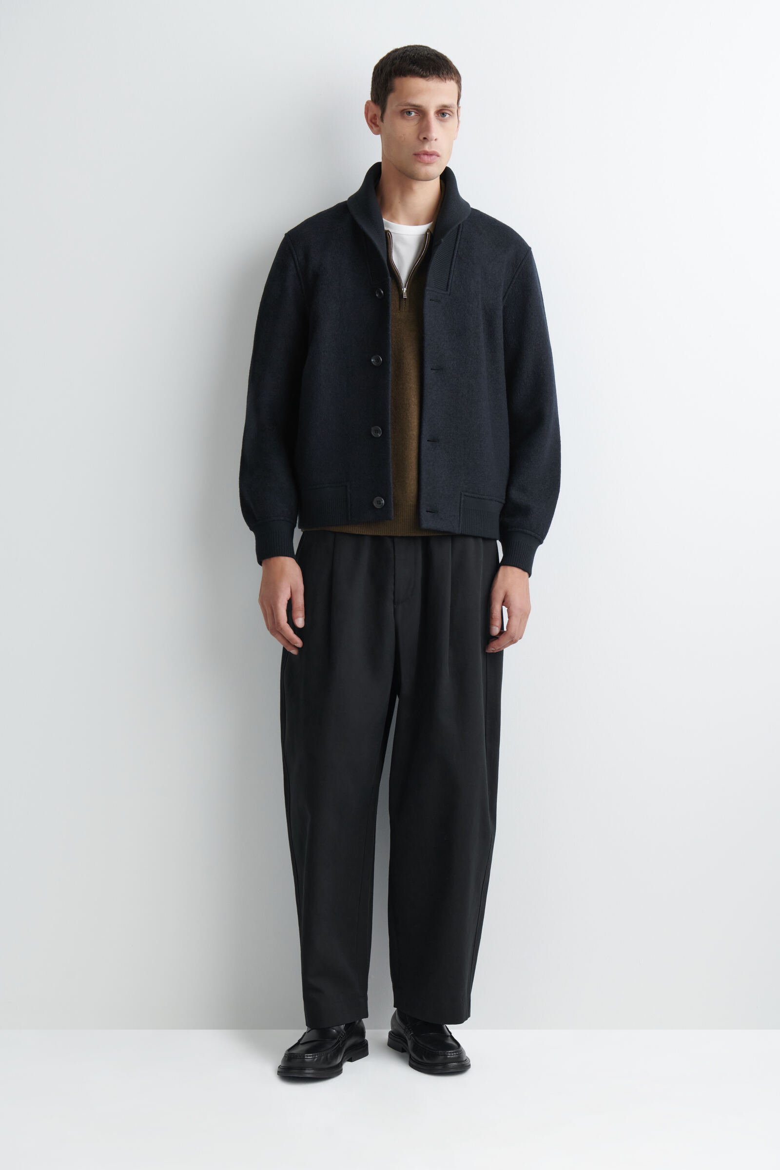 BOILED WOOL SHAWL-COLLAR JACKETNAVY