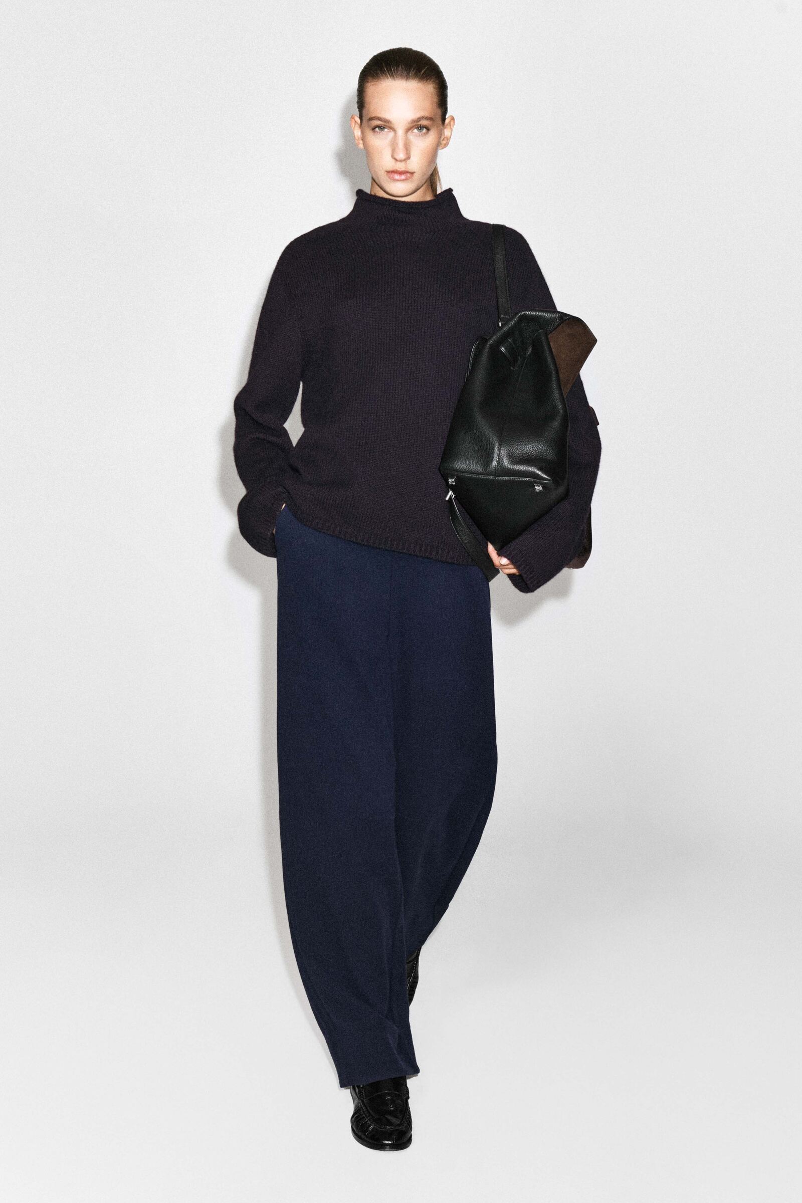 CORDUROY-JERSEY WIDE-LEG TROUSERSNAVY