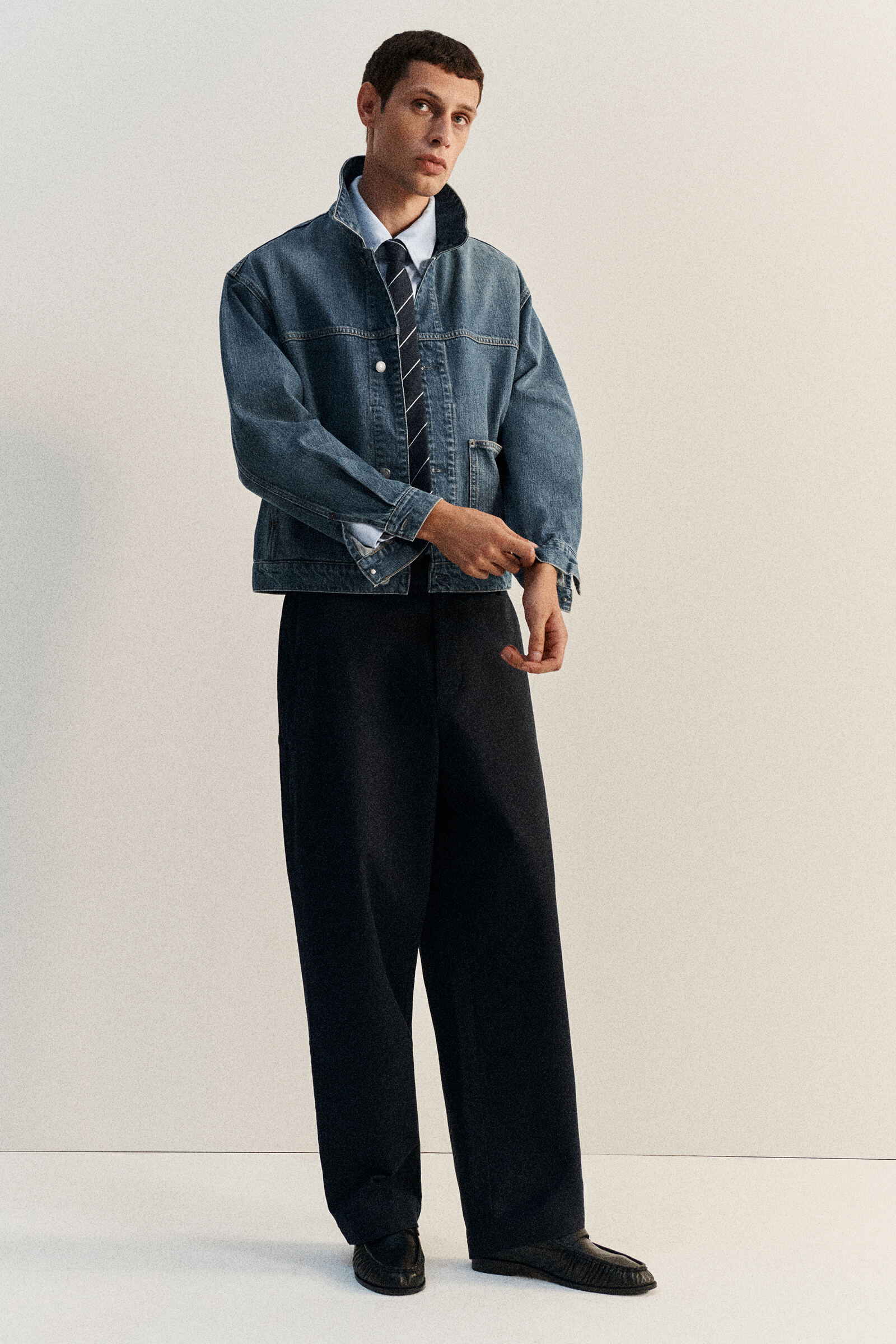 COTTON-TWILL RELAXED-FIT STRAIGHT-LEG TROUSERSNAVY