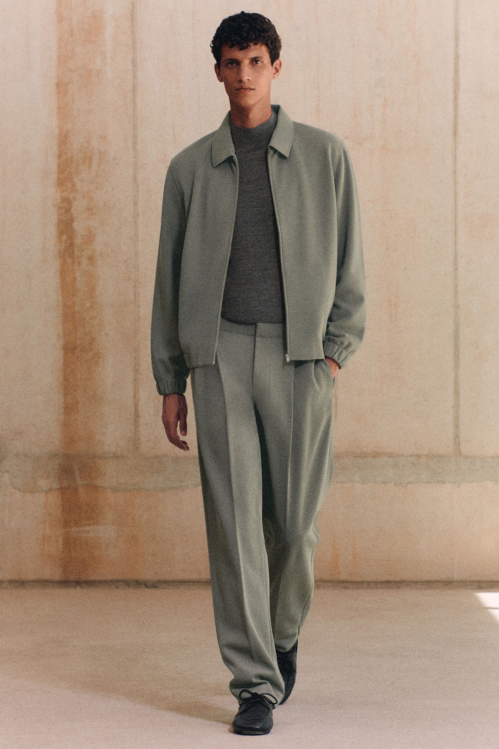 BONDED-TWILL REGULAR-FIT STRAIGHT-LEG TROUSERSGREY-GREEN