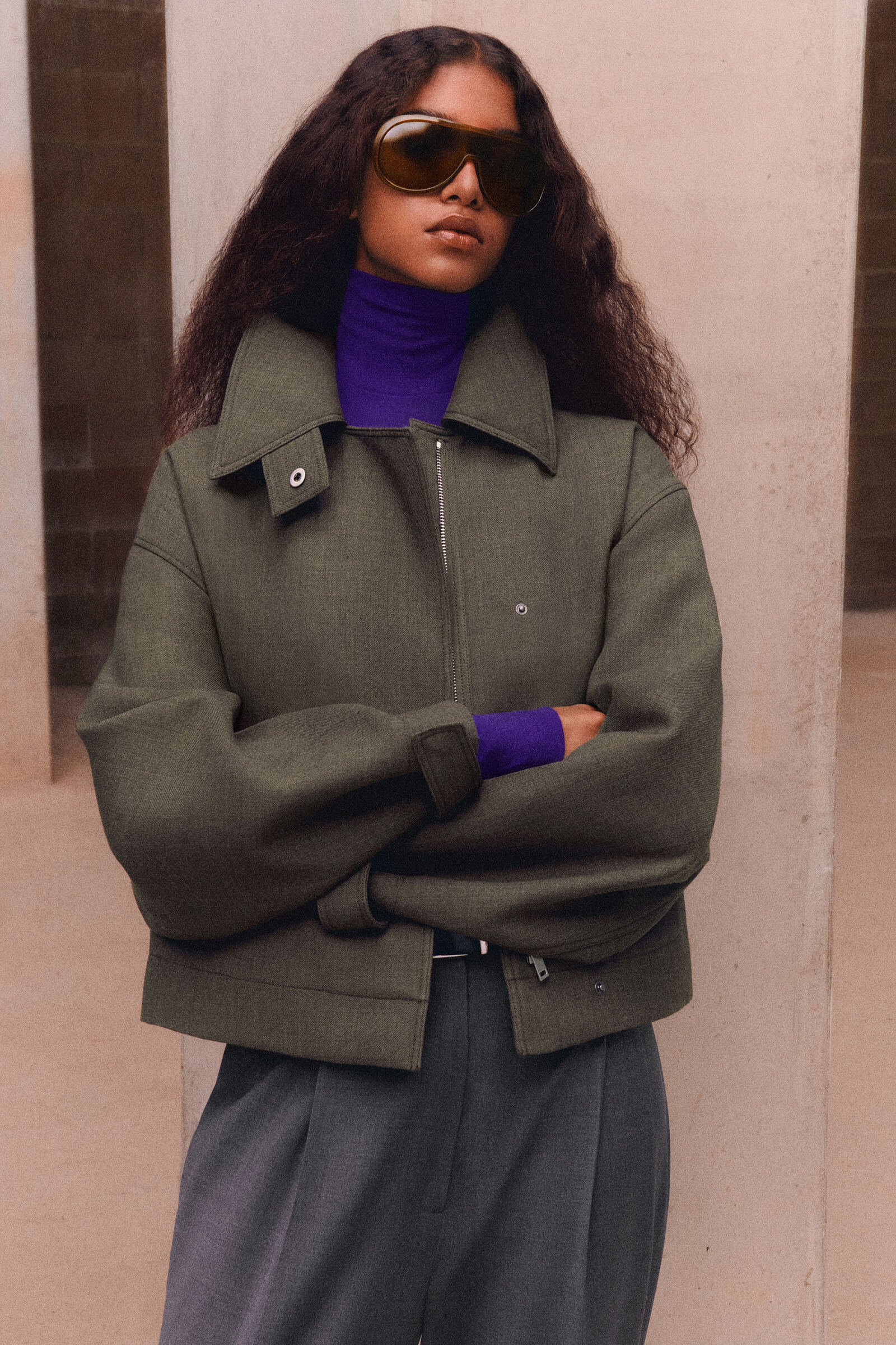 ROUNDED WOOL-BLEND TRENCH JACKETFOSSIL-BROWN MÉLANGE