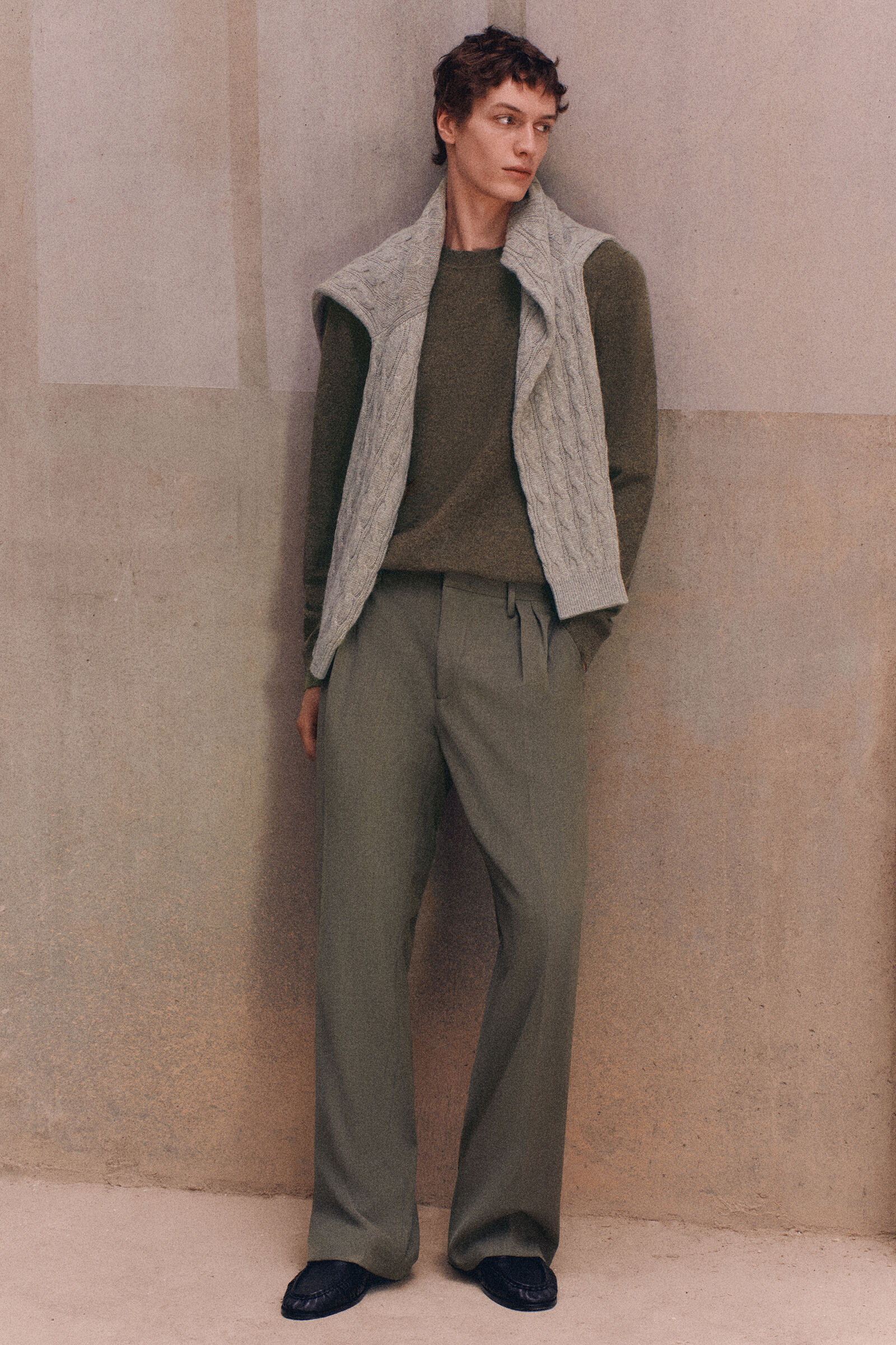 WOOL-BLEND RELAXED-FIT WIDE-LEG TROUSERSBROWN
