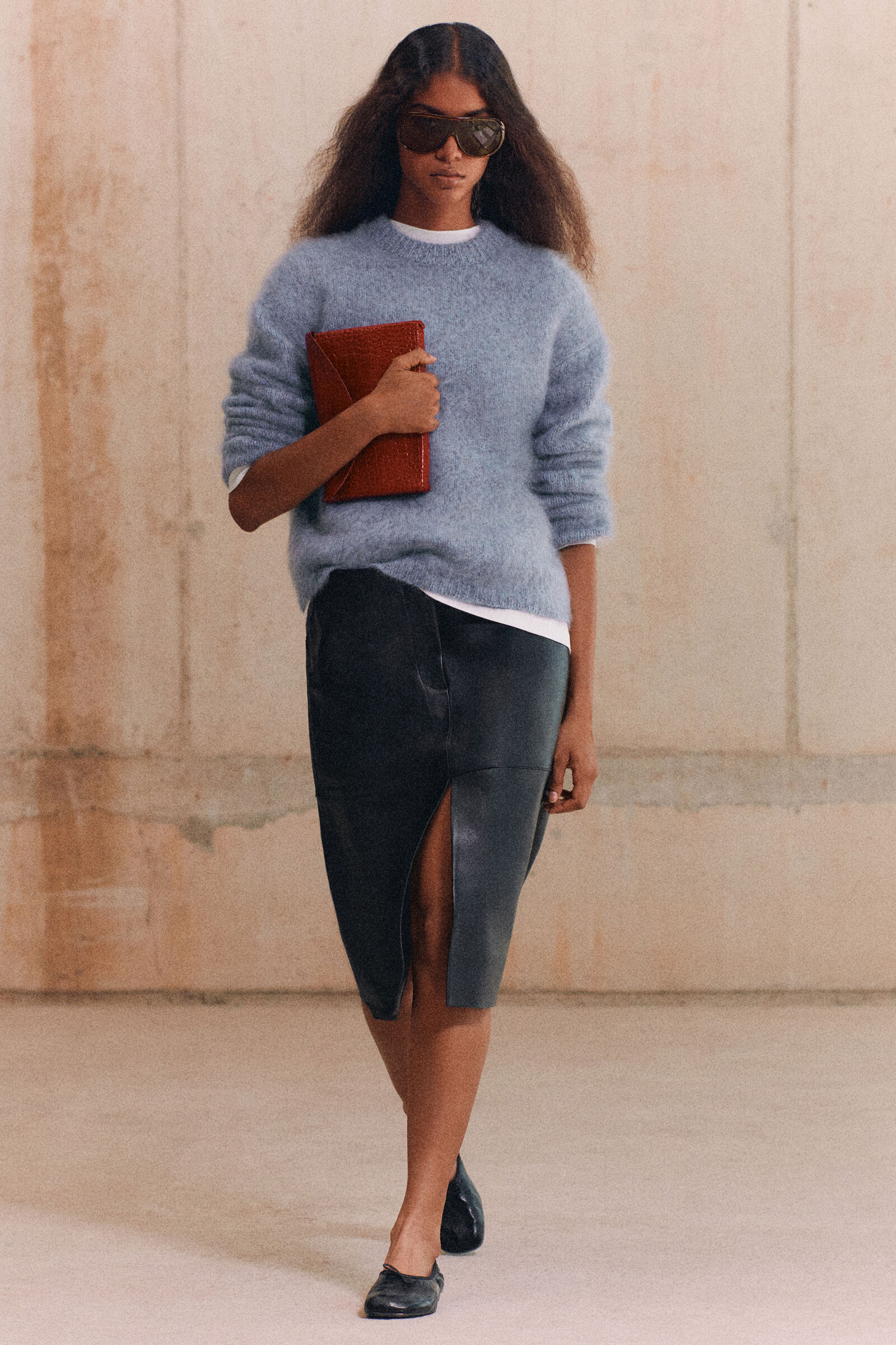 TWO-TONE BRUSHED-CASHMERE JUMPERBLUE MÉLANGE