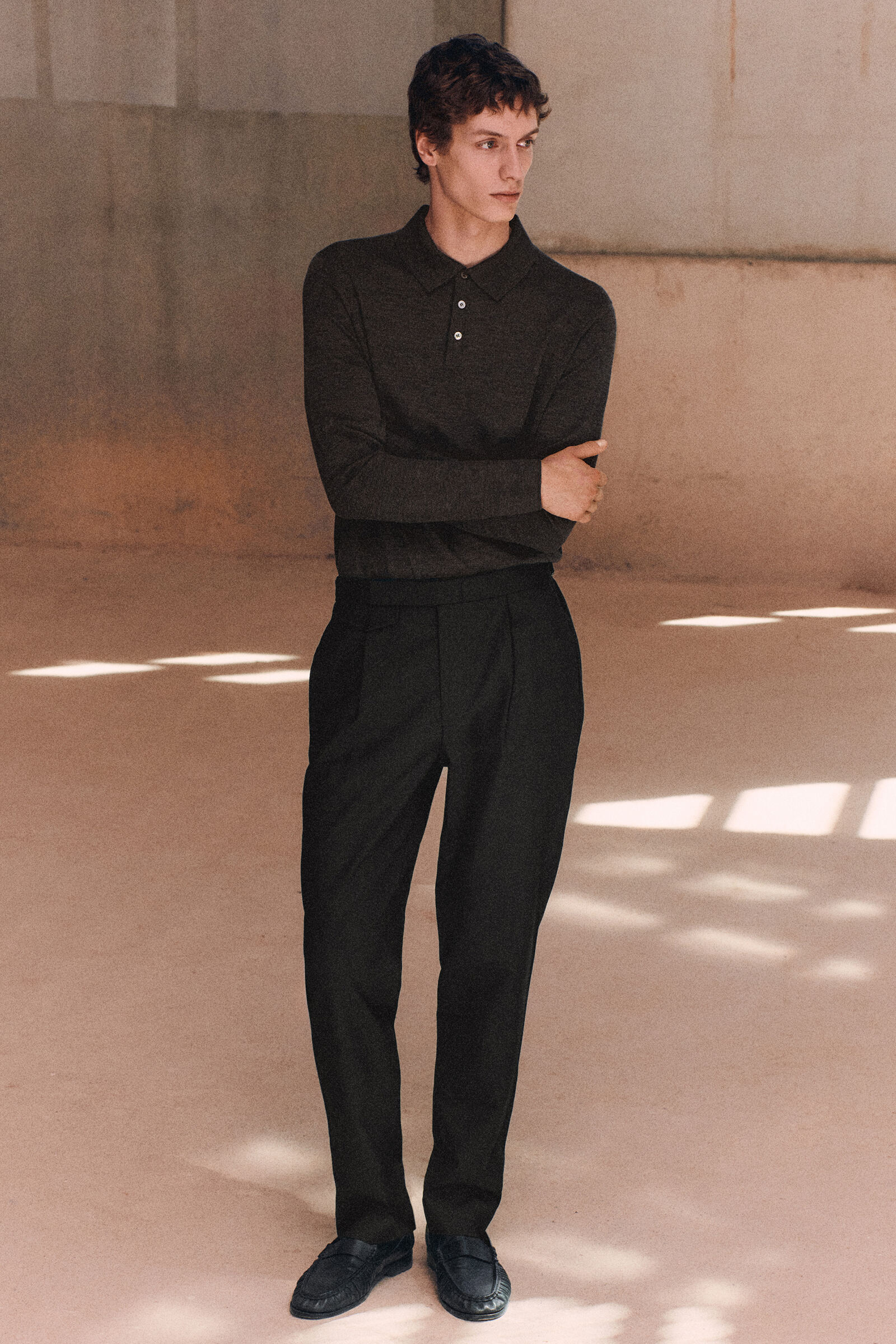 WOOL SLIM-FIT STRAIGHT-LEG TROUSERSBLACK