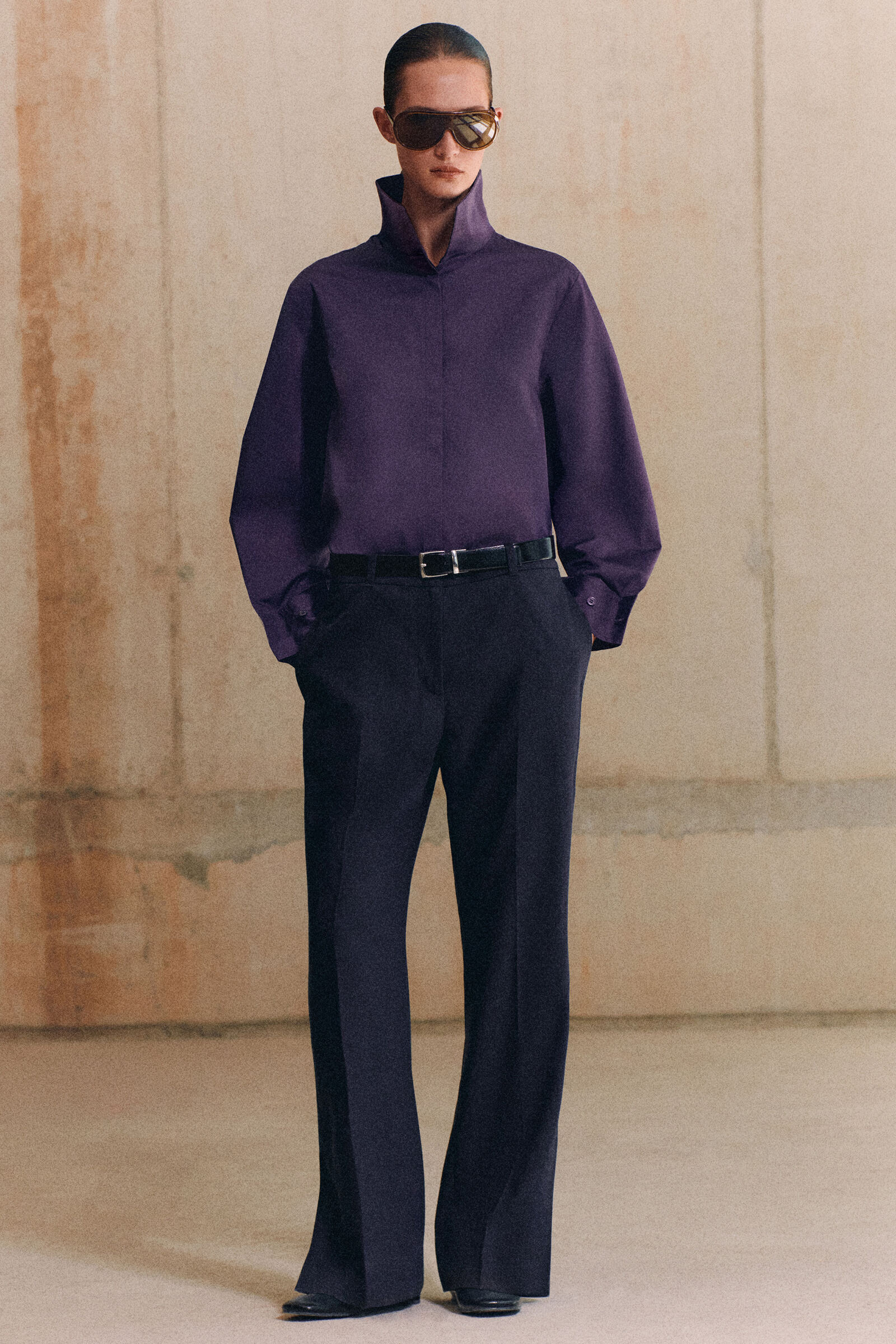 OVERSIZED FOLDED-COLLAR COTTON SHIRTDARK PURPLE