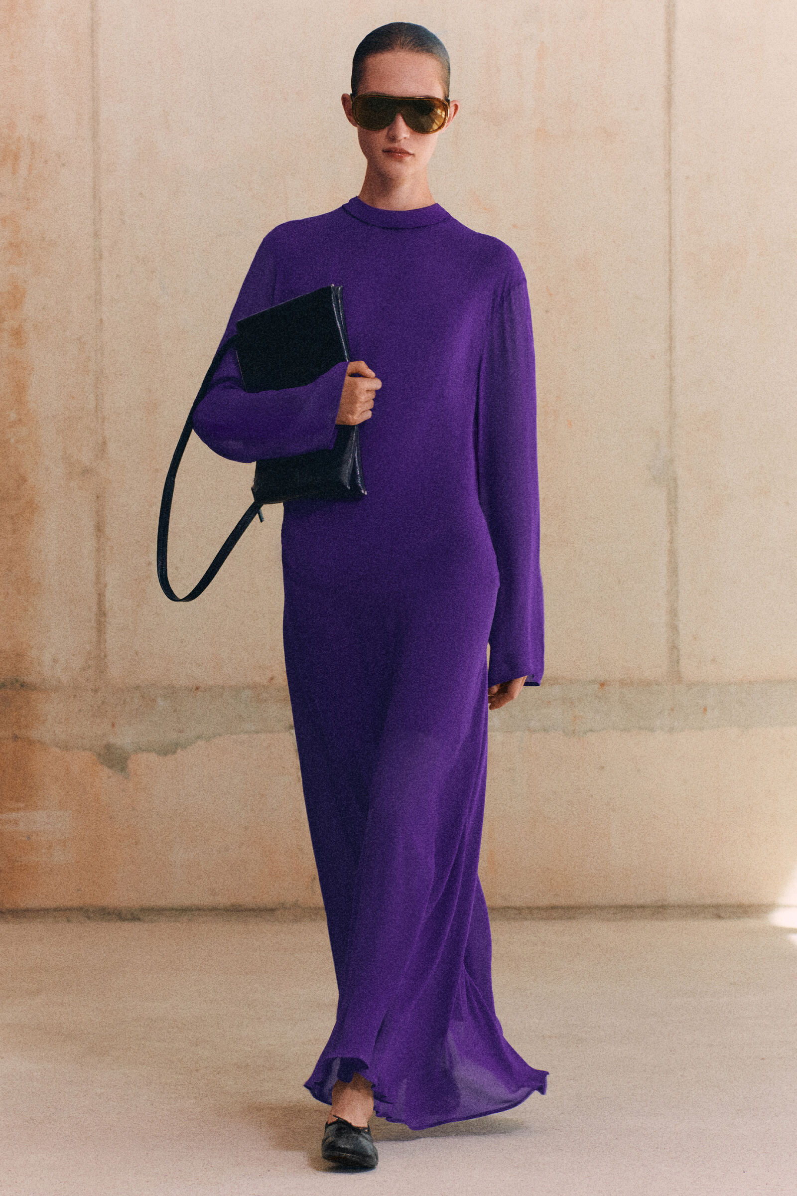 DRAPED HIGH-NECK MAXI DRESSPURPLE