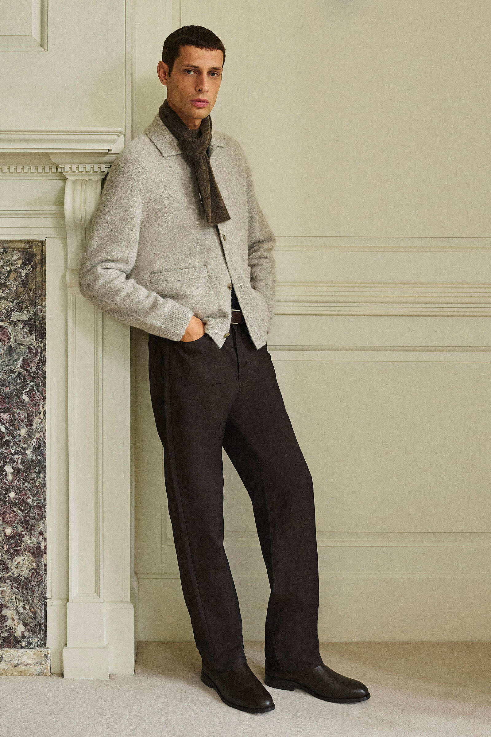 TEXTURED COLLARED CARDIGANGREY MÉLANGE