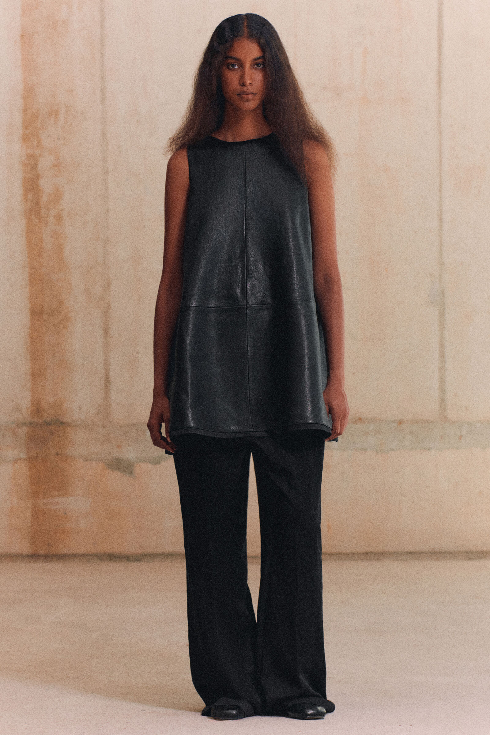 LEATHER A-LINE MINI DRESSBLACK