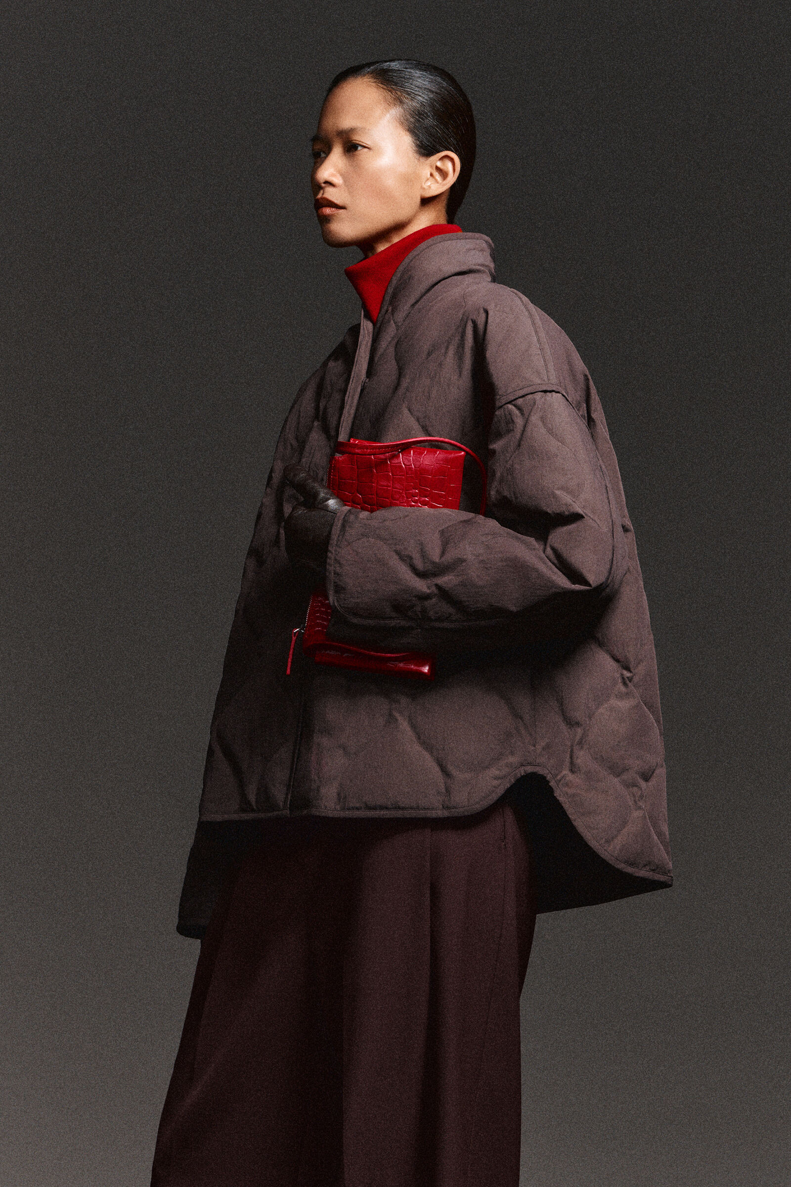 SHAWL-COLLAR QUILTED JACKETBROWN