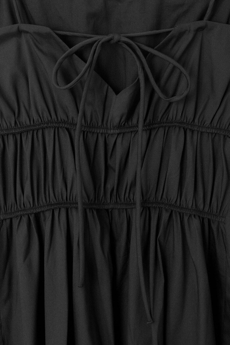 GATHERED-WAIST MIDI DRESS - BLACK