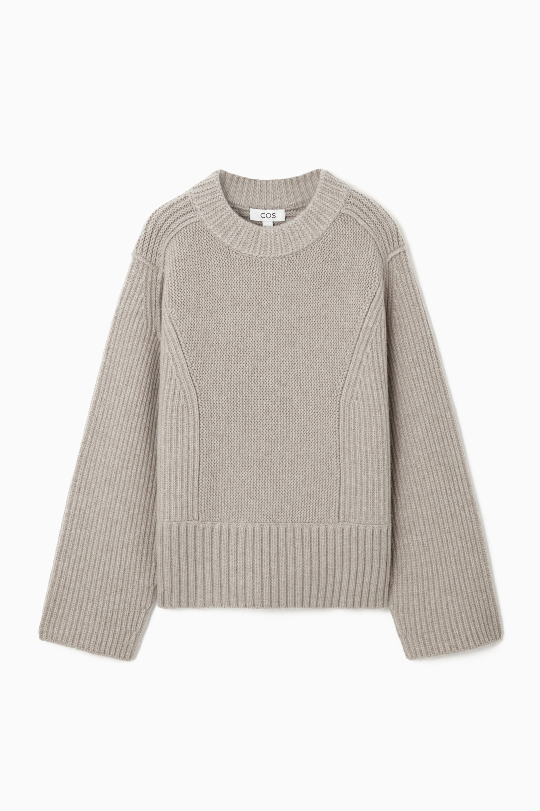 CHUNKY PANELLED WOOL JUMPER - LIGHT BEIGE