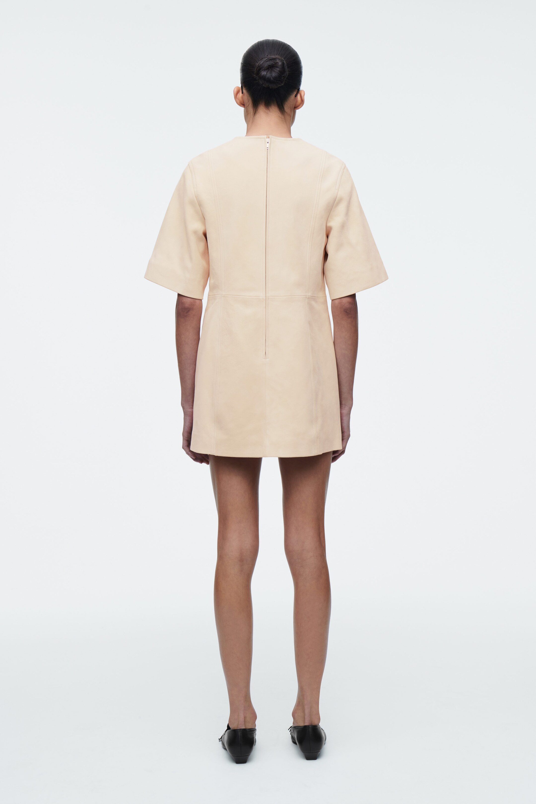 SUEDE MINI T-SHIRT DRESS - BUTTERMILK