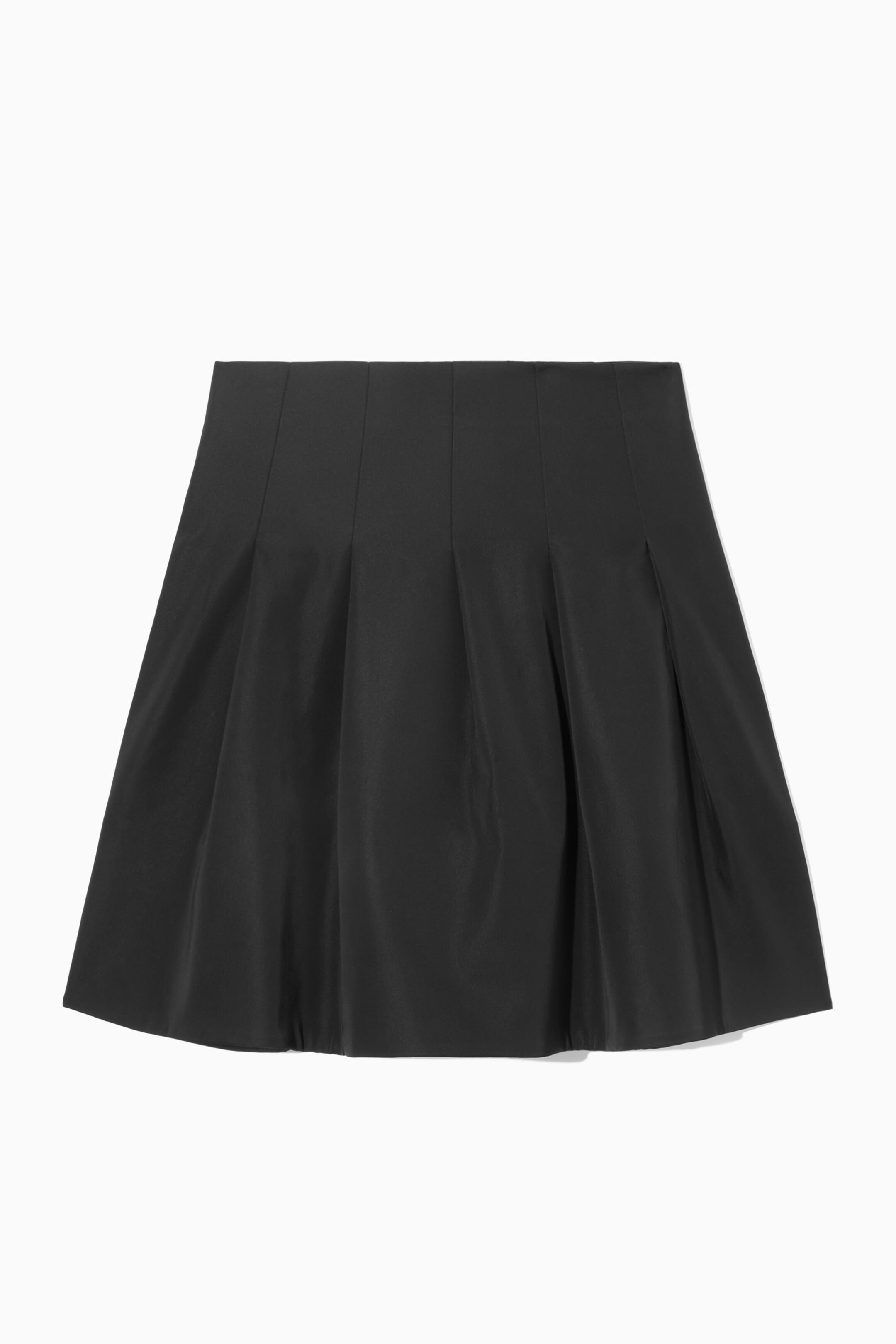 VOLUMINOUS PLEATED SATIN MINI SKIRT - BLACK 