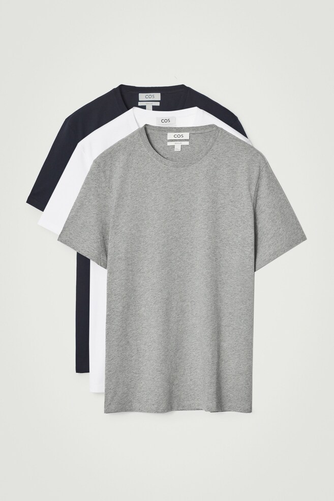 3-PACK REGULAR COTTON T-SHIRTS - NAVY / GREY / WHITE