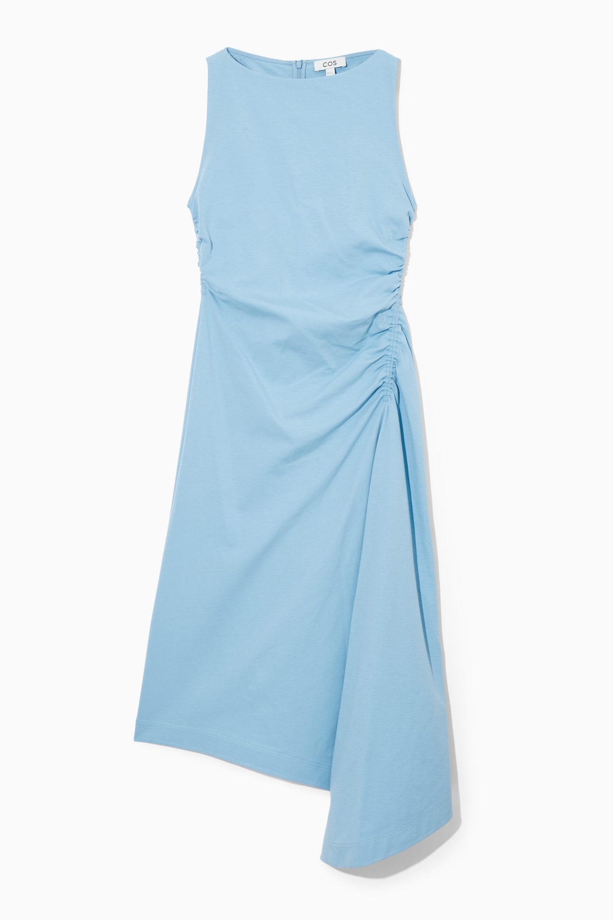 Asymmetrical Neckline Midi Dress with Gathered Waist - Blue main image 0