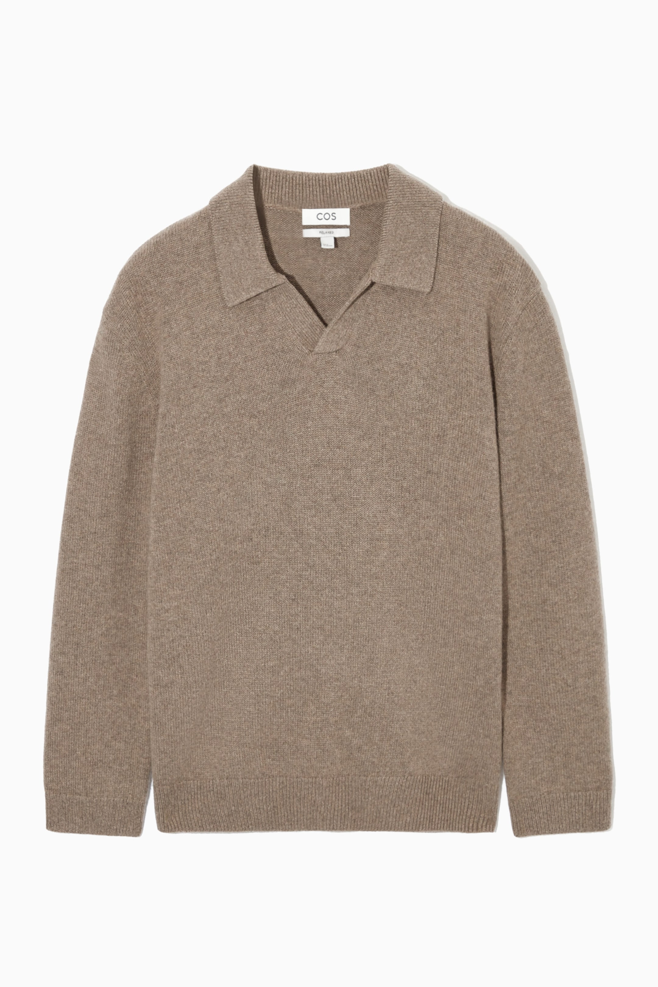 OVY PURE CASHMERE RELAX BAL COLLAR COAT OPEN-COLLAR PURE CASHMERE POLO SHIRT - DARK BEIGE