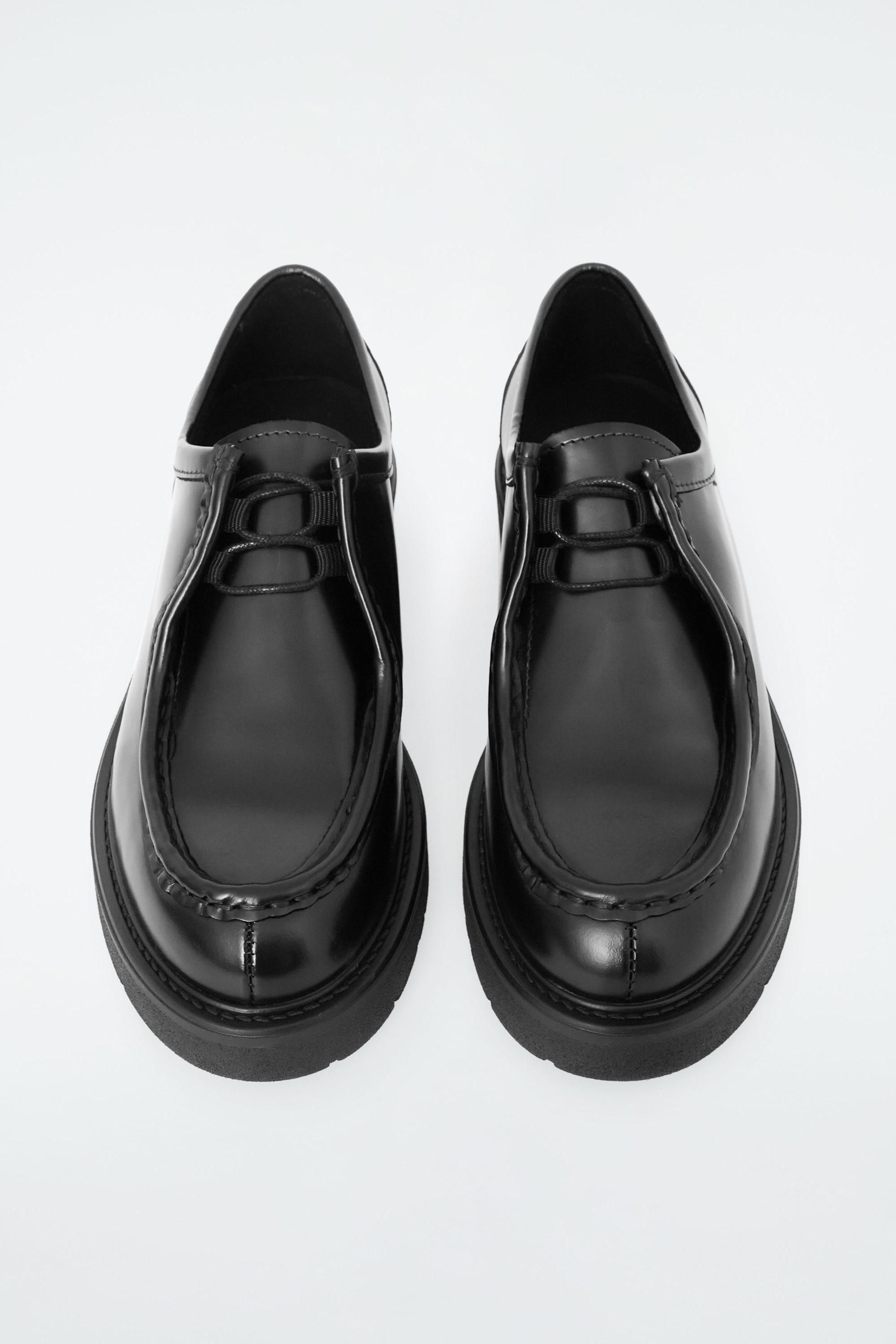 CHUNKY LEATHER LACE-UP SHOES - BLACK