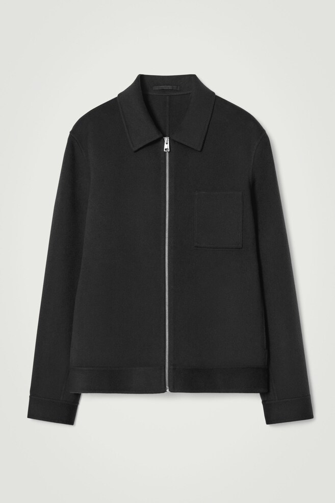 Black Faux Wool Collared Harrington Jacket