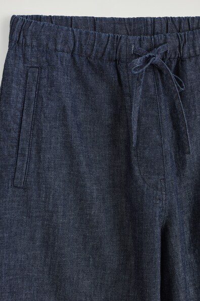 Ankle Drawstring Wide Denim Pants